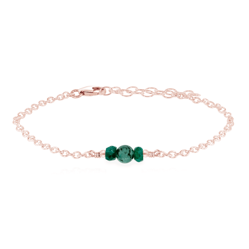 Dainty Emerald Gemstone Bracelet - Dainty Emerald Gemstone Bracelet - 14k Rose Gold Fill - Luna Tide Handmade Crystal Jewellery