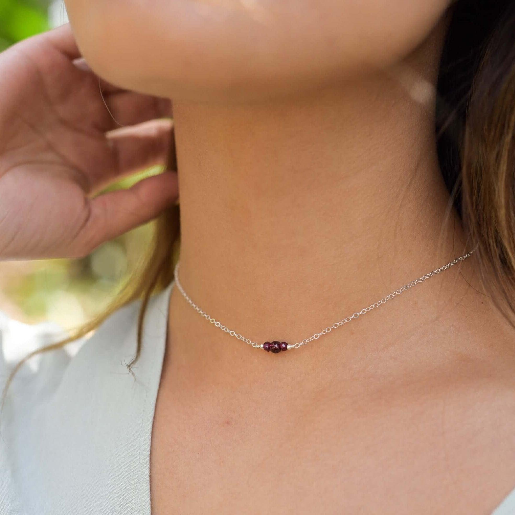 Dainty Garnet Gemstone Choker Necklace - Dainty Garnet Gemstone Choker Necklace - 14k Gold Fill - Luna Tide Handmade Crystal Jewellery