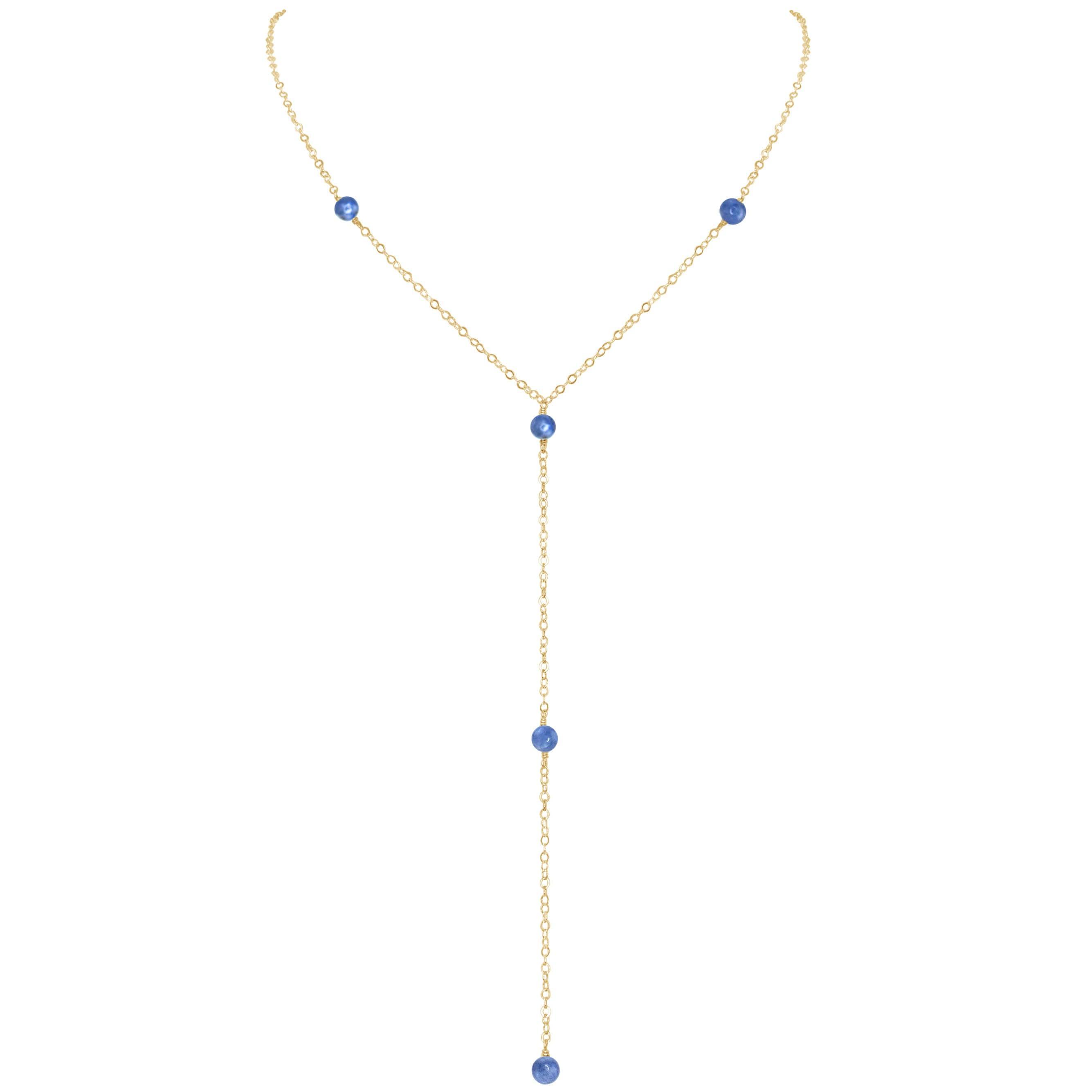 Dainty Kyanite Lariat Necklace - Dainty Kyanite Lariat Necklace - 14k Gold Fill - Luna Tide Handmade Crystal Jewellery