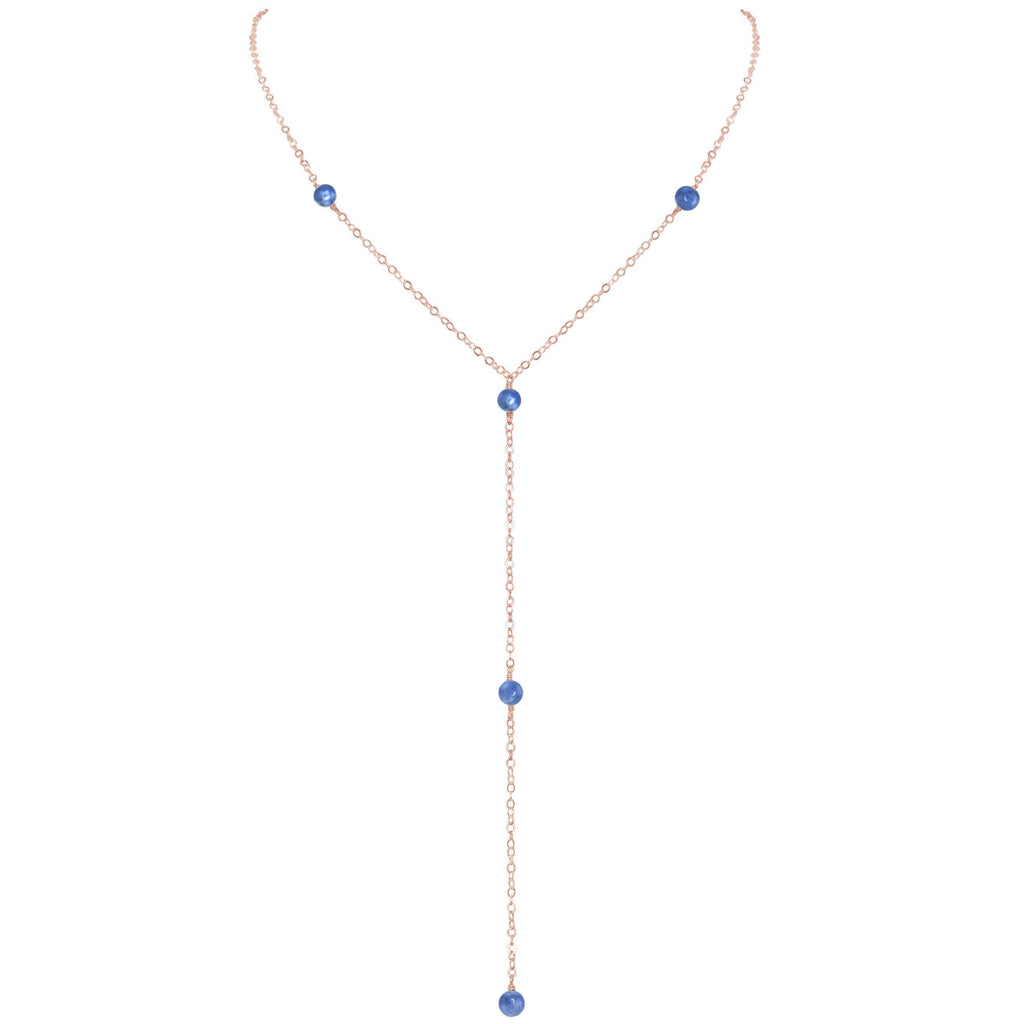 Dainty Kyanite Lariat Necklace - Dainty Kyanite Lariat Necklace - 14k Rose Gold Fill - Luna Tide Handmade Crystal Jewellery