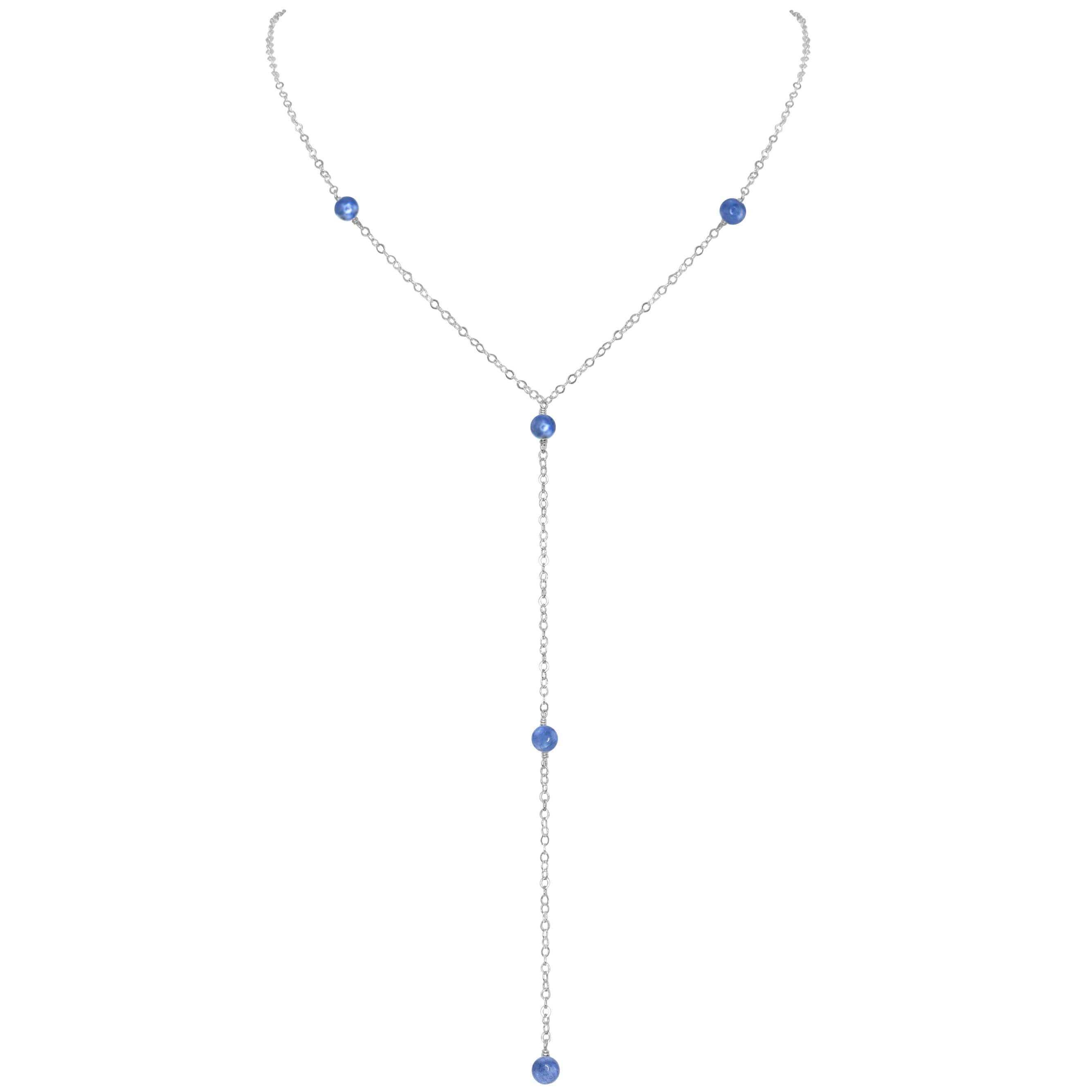 Dainty Kyanite Lariat Necklace - Dainty Kyanite Lariat Necklace - Sterling Silver - Luna Tide Handmade Crystal Jewellery