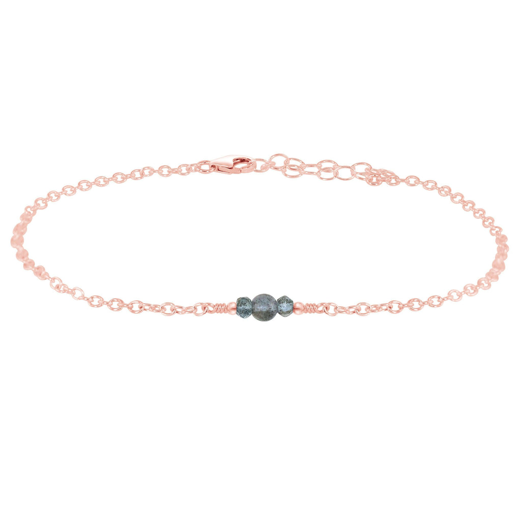 Dainty Labradorite Gemstone Anklet - Dainty Labradorite Gemstone Anklet - 14k Rose Gold Fill - Luna Tide Handmade Crystal Jewellery