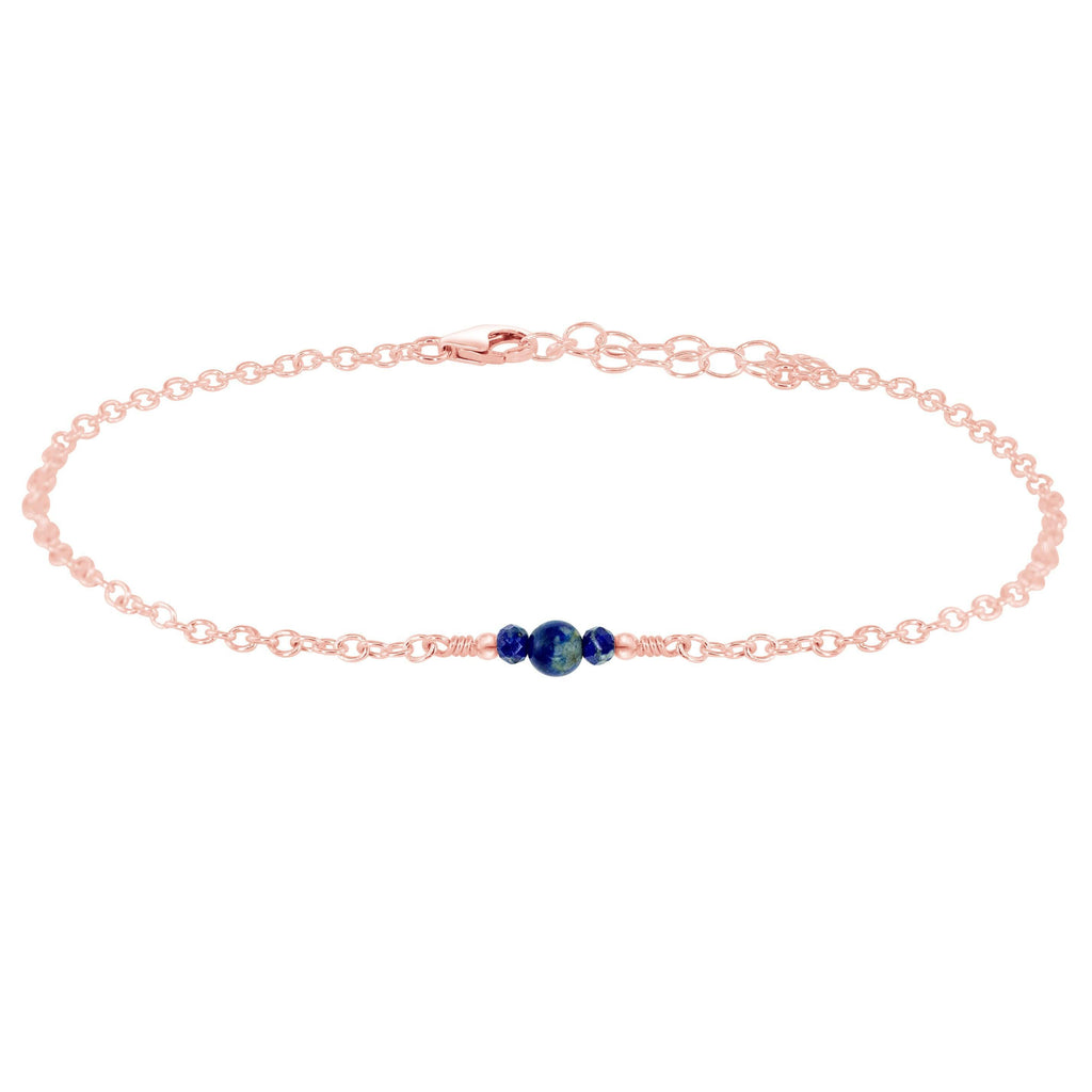 Dainty Lapis Lazuli Gemstone Anklet - Dainty Lapis Lazuli Gemstone Anklet - 14k Rose Gold Fill - Luna Tide Handmade Crystal Jewellery