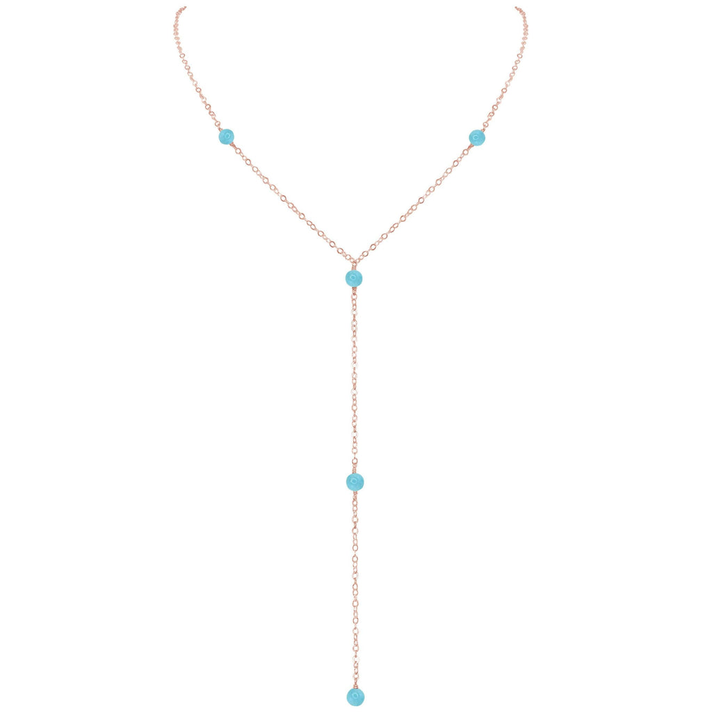 Dainty Larimar Lariat Necklace - Dainty Larimar Lariat Necklace - 14k Rose Gold Fill - Luna Tide Handmade Crystal Jewellery