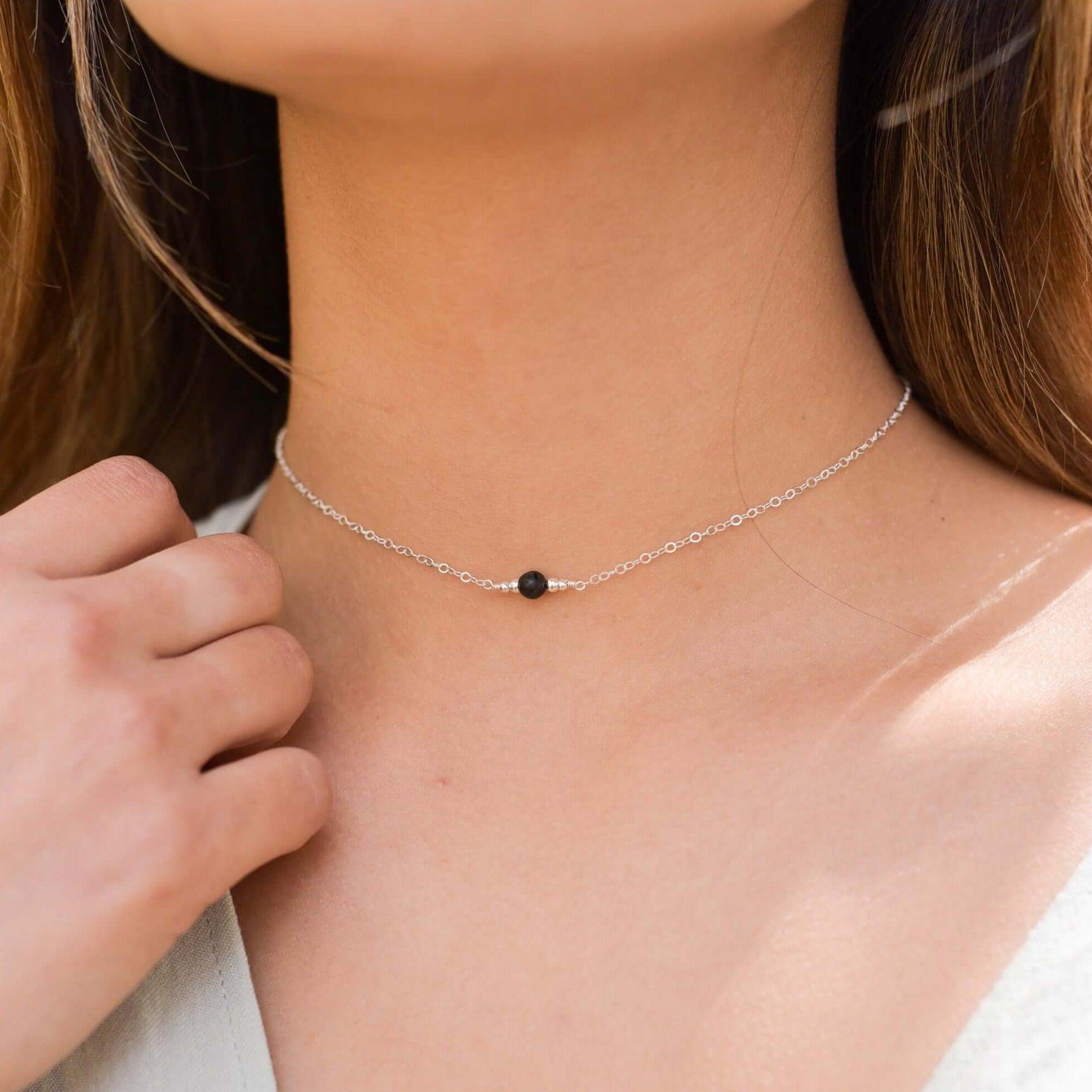 Dainty Lava Stone Gemstone Choker Necklace - Dainty Lava Stone Gemstone Choker Necklace - 14k Gold Fill - Luna Tide Handmade Crystal Jewellery