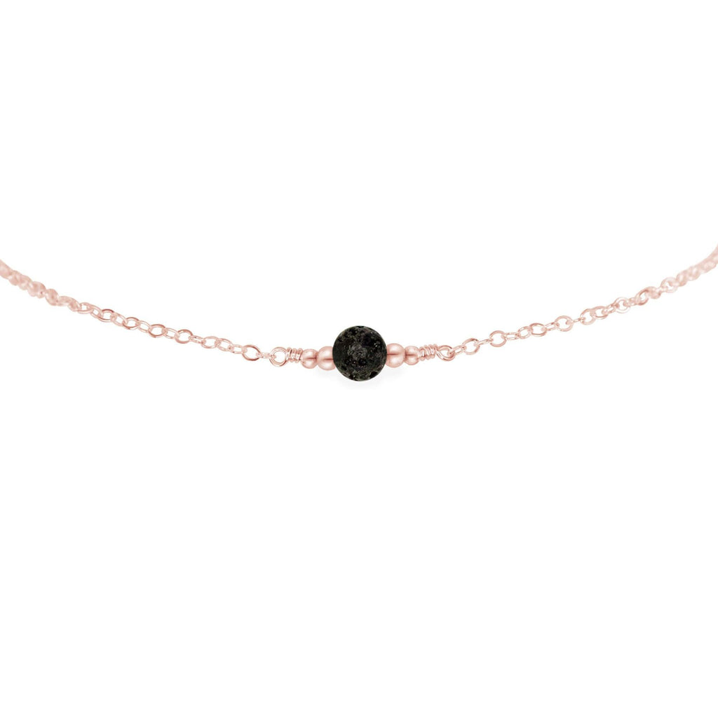 Dainty Lava Stone Gemstone Choker Necklace - Dainty Lava Stone Gemstone Choker Necklace - 14k Rose Gold Fill - Luna Tide Handmade Crystal Jewellery