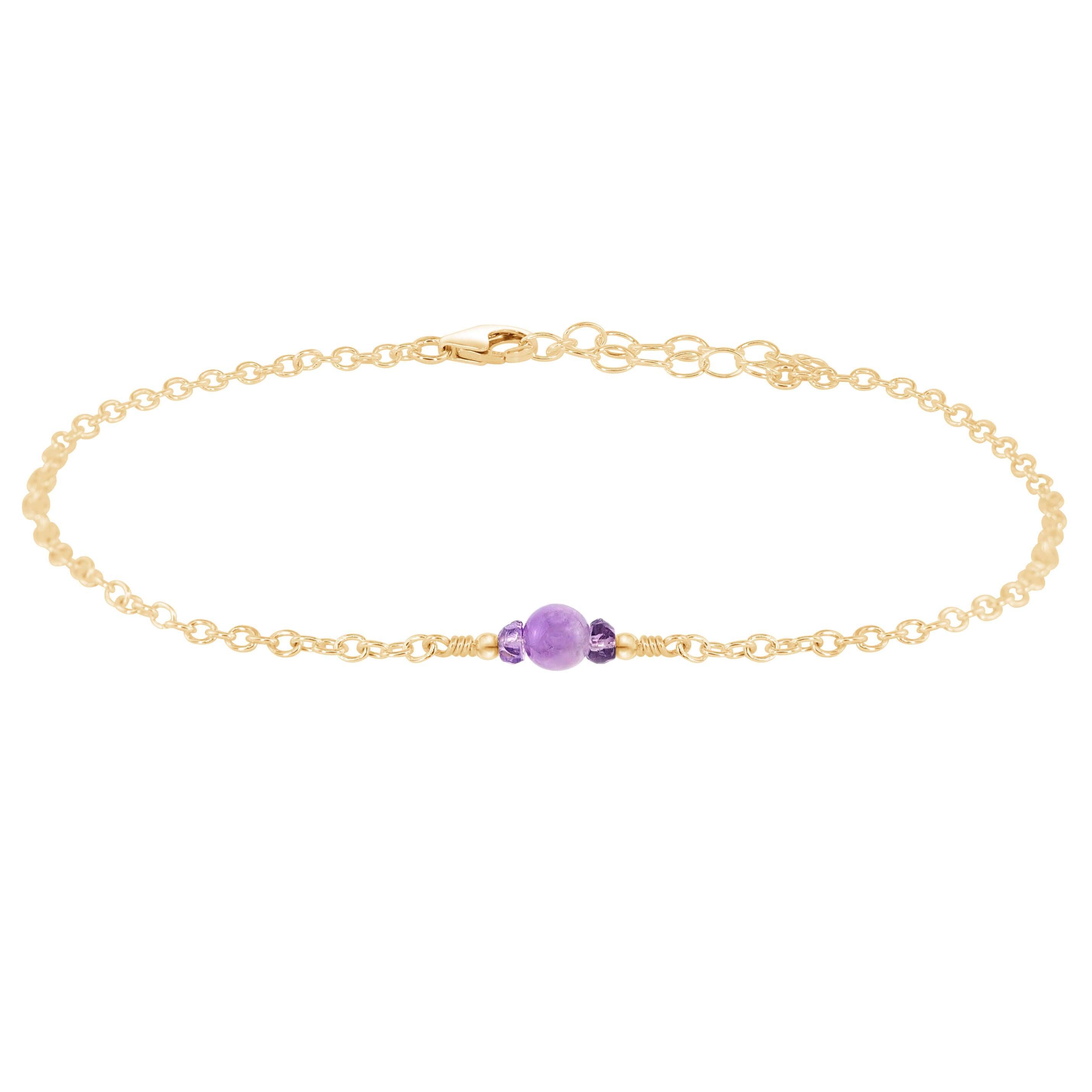 Dainty Lavender Amethyst Gemstone Anklet - Dainty Lavender Amethyst Gemstone Anklet - 14k Gold Fill - Luna Tide Handmade Crystal Jewellery
