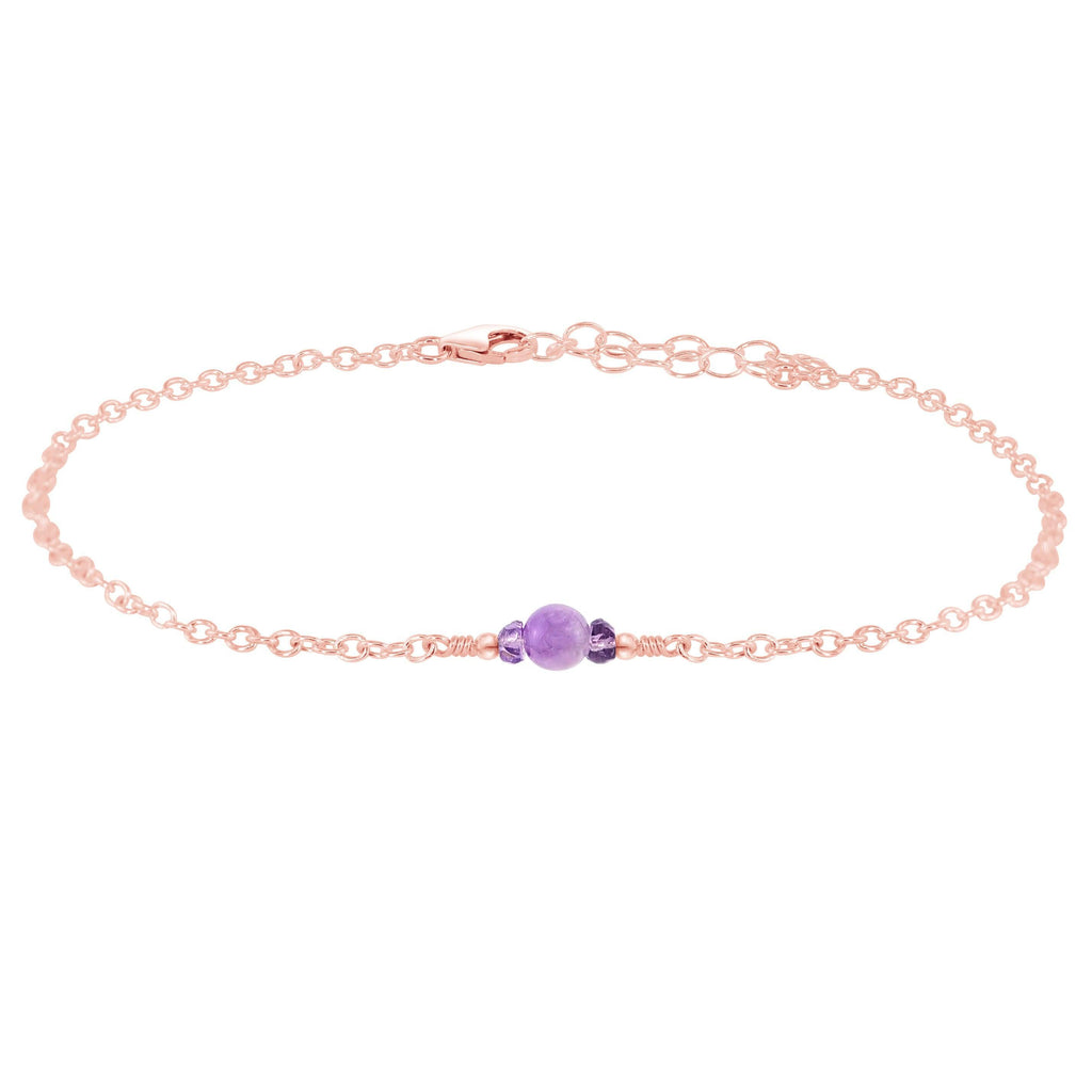 Dainty Lavender Amethyst Gemstone Anklet - Dainty Lavender Amethyst Gemstone Anklet - 14k Rose Gold Fill - Luna Tide Handmade Crystal Jewellery