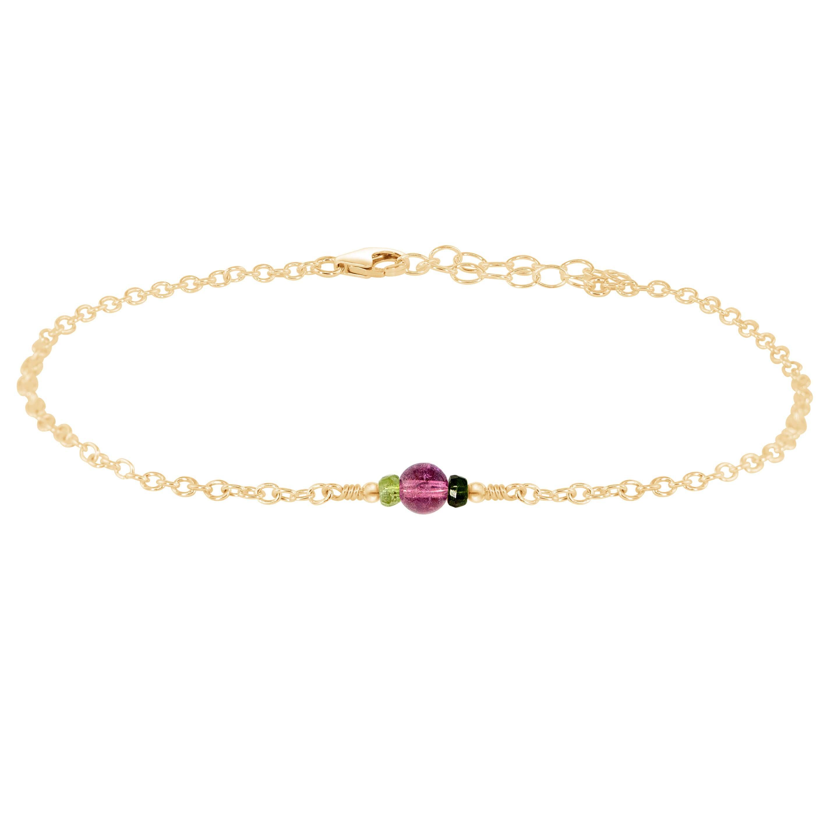Dainty Multicoloured Tourmaline Gemstone Anklet - Dainty Multicoloured Tourmaline Gemstone Anklet - 14k Gold Fill - Luna Tide Handmade Crystal Jewellery
