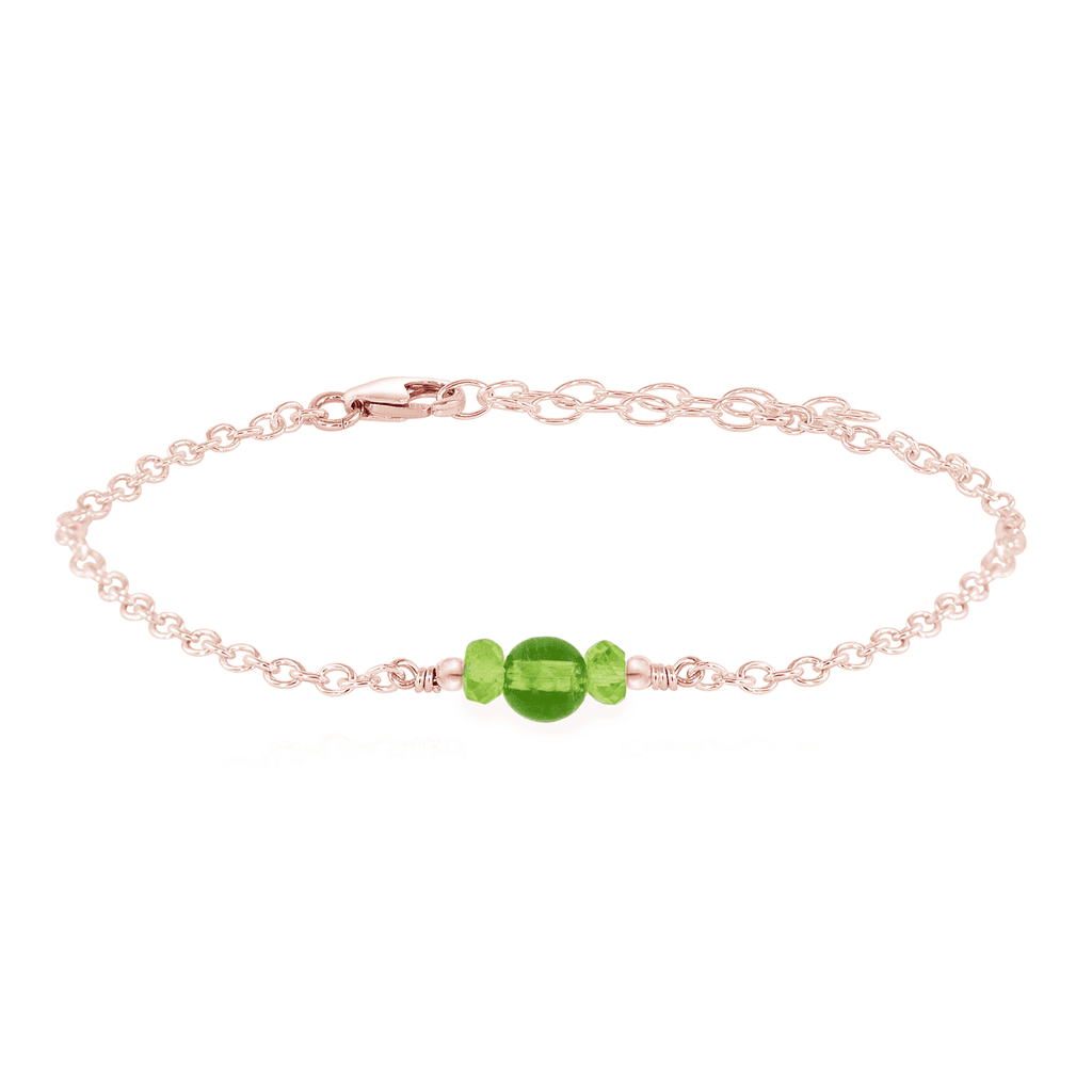 Dainty Peridot Gemstone Bracelet - Dainty Peridot Gemstone Bracelet - 14k Rose Gold Fill - Luna Tide Handmade Crystal Jewellery