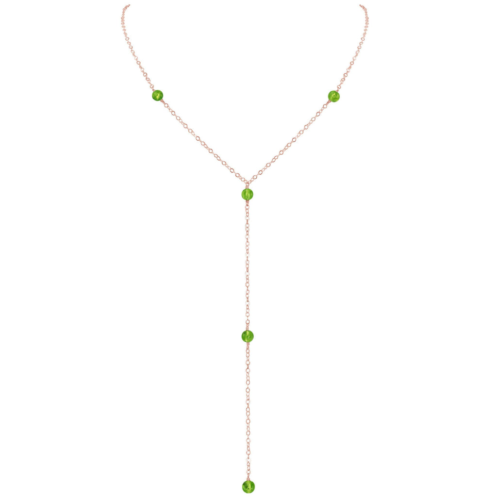 Dainty Peridot Lariat Necklace - Dainty Peridot Lariat Necklace - 14k Rose Gold Fill - Luna Tide Handmade Crystal Jewellery