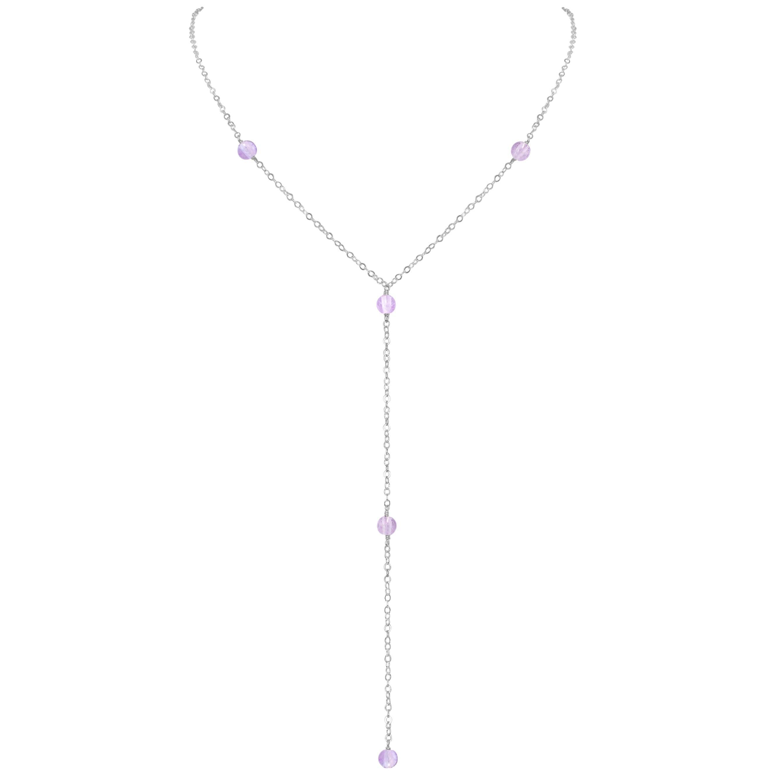 Dainty Pink Amethyst Gemstone Lariat Necklace - Dainty Pink Amethyst Gemstone Lariat Necklace - Sterling Silver - Luna Tide Handmade Crystal Jewellery