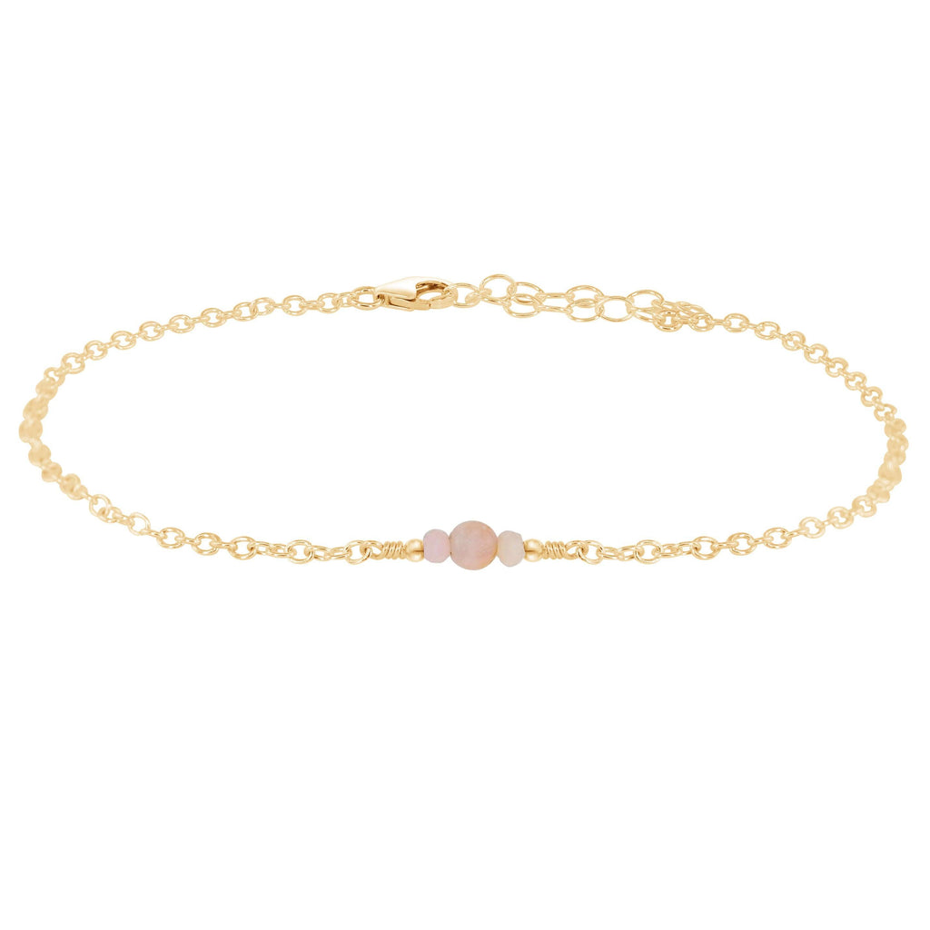 Dainty Pink Peruvian Opal Gemstone Anklet - Dainty Pink Peruvian Opal Gemstone Anklet - 14k Gold Fill - Luna Tide Handmade Crystal Jewellery
