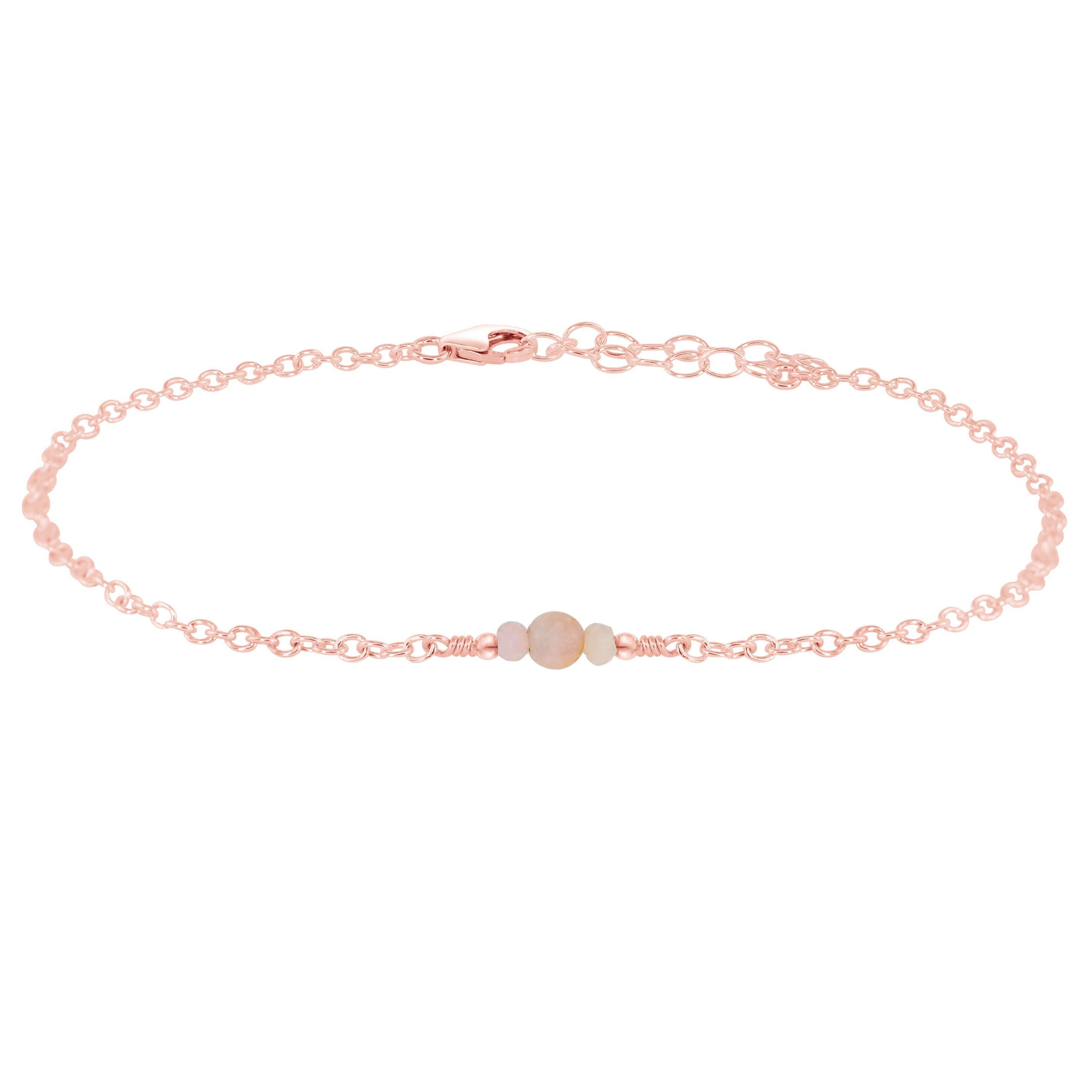 Dainty Pink Peruvian Opal Gemstone Anklet - Dainty Pink Peruvian Opal Gemstone Anklet - 14k Rose Gold Fill - Luna Tide Handmade Crystal Jewellery