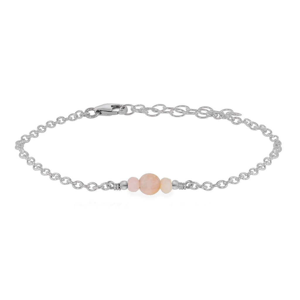 Dainty Pink Peruvian Opal Gemstone Bracelet - Dainty Pink Peruvian Opal Gemstone Bracelet - Stainless Steel - Luna Tide Handmade Crystal Jewellery