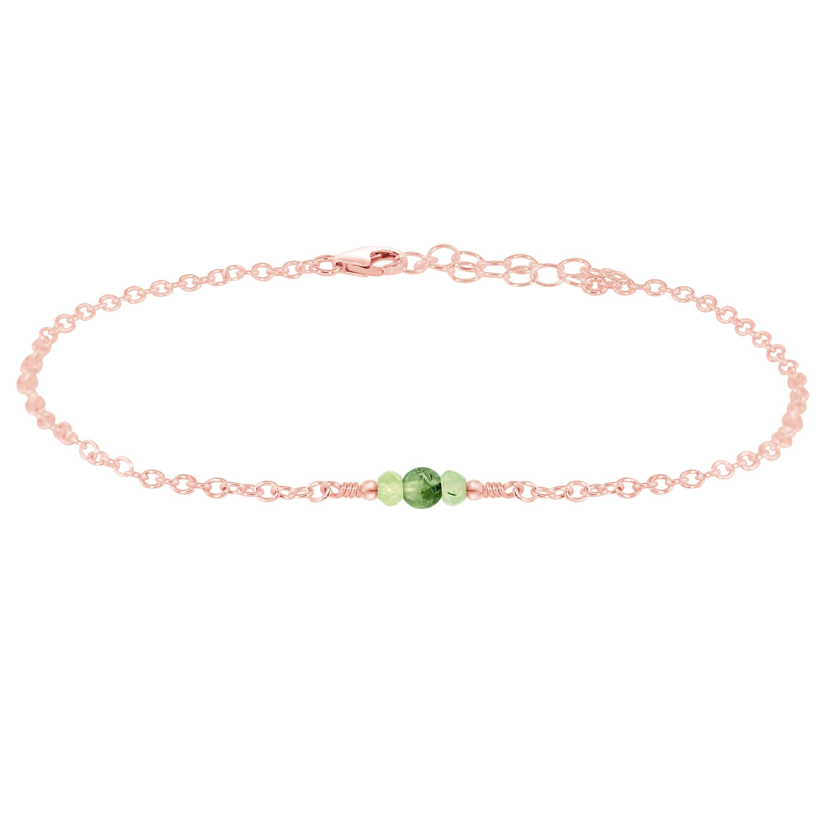 Dainty Prehnite Gemstone Anklet - Dainty Prehnite Gemstone Anklet - 14k Rose Gold Fill - Luna Tide Handmade Crystal Jewellery