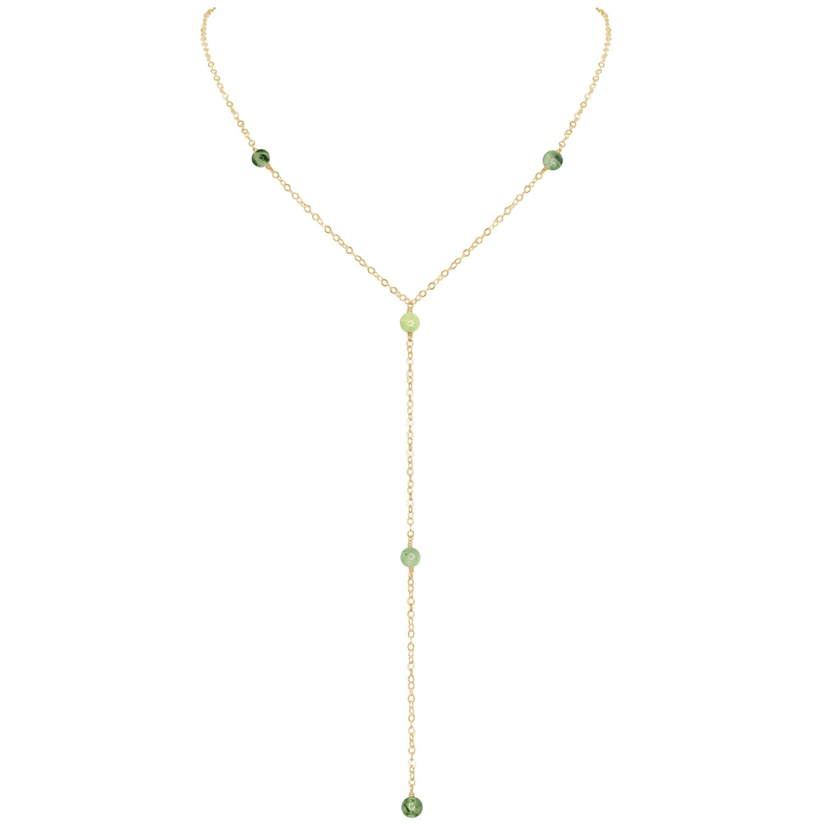 Dainty Prehnite Lariat Necklace - Dainty Prehnite Lariat Necklace - 14k Gold Fill - Luna Tide Handmade Crystal Jewellery