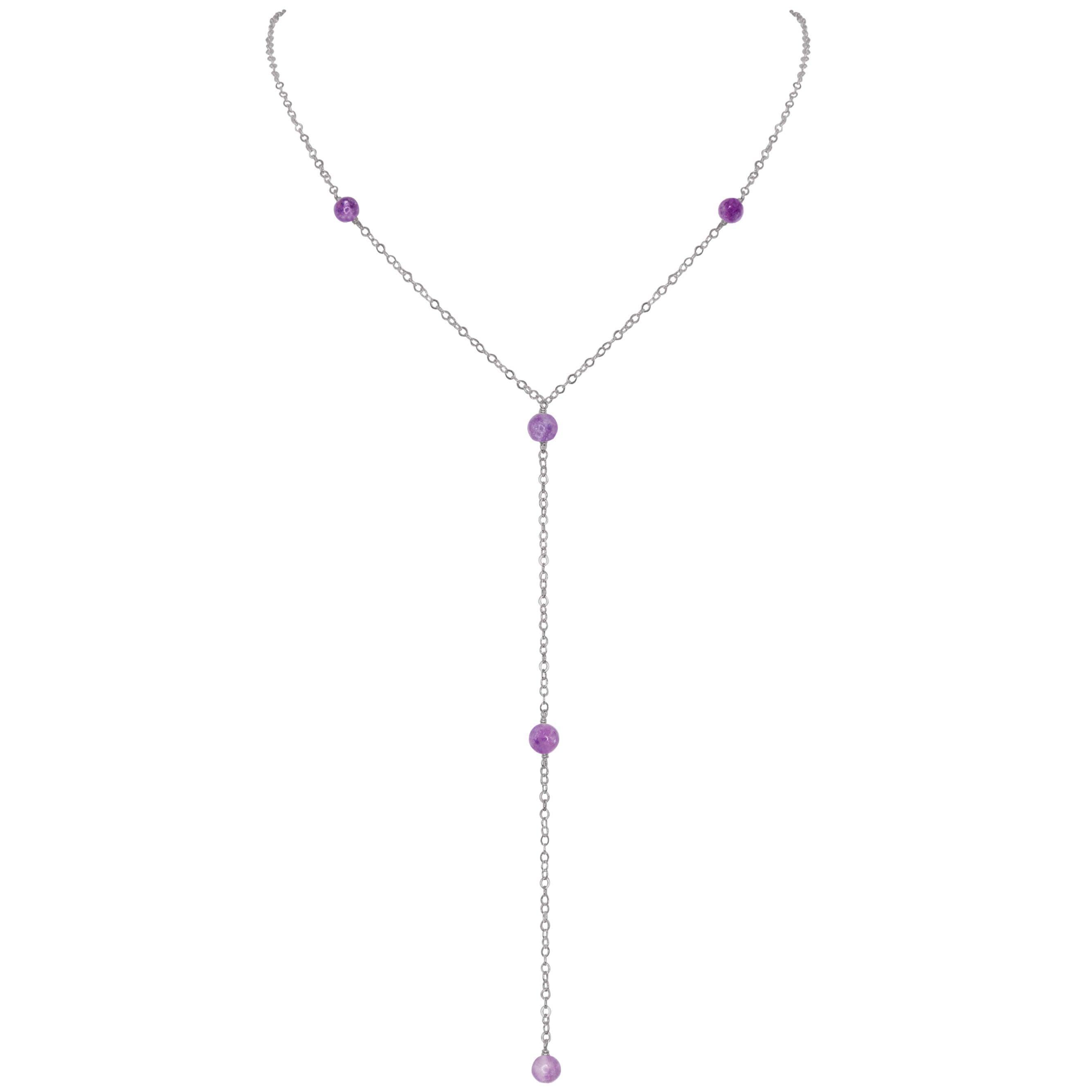 Dainty Purple Lepidolite Gemstone Lariat Necklace - Dainty Purple Lepidolite Gemstone Lariat Necklace - Stainless Steel - Luna Tide Handmade Crystal Jewellery