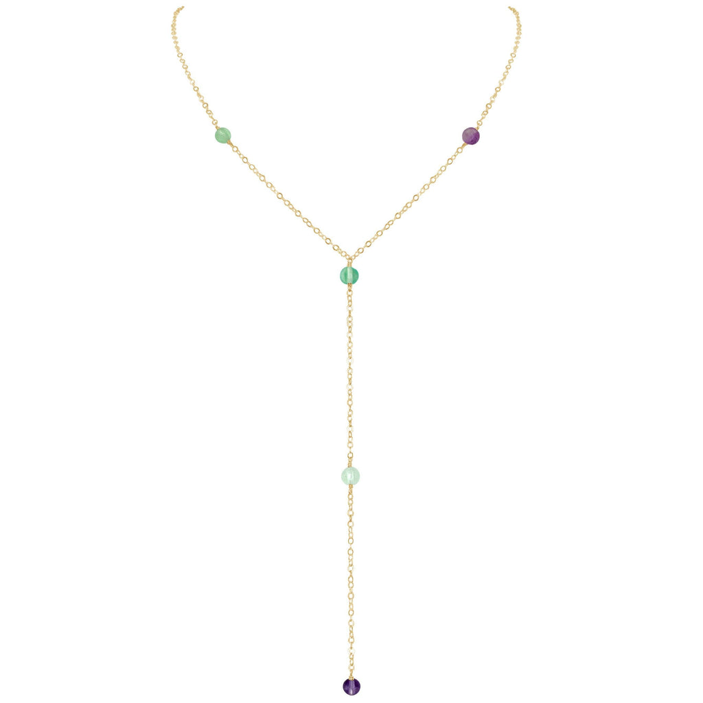 Dainty Rainbow Fluorite Lariat Necklace - Dainty Rainbow Fluorite Lariat Necklace - 14k Gold Fill - Luna Tide Handmade Crystal Jewellery