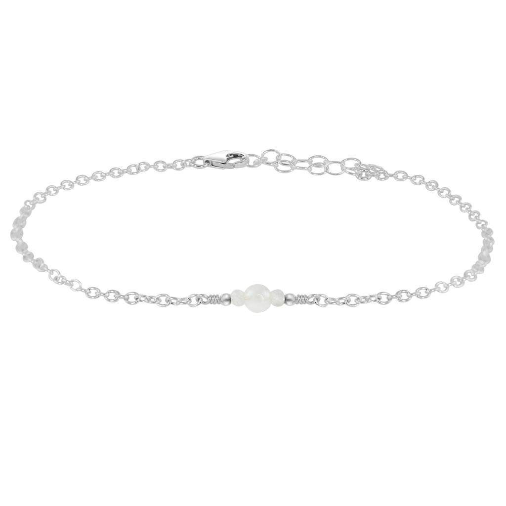 Dainty Rainbow Moonstone Gemstone Anklet - Dainty Rainbow Moonstone Gemstone Anklet - Sterling Silver - Luna Tide Handmade Crystal Jewellery
