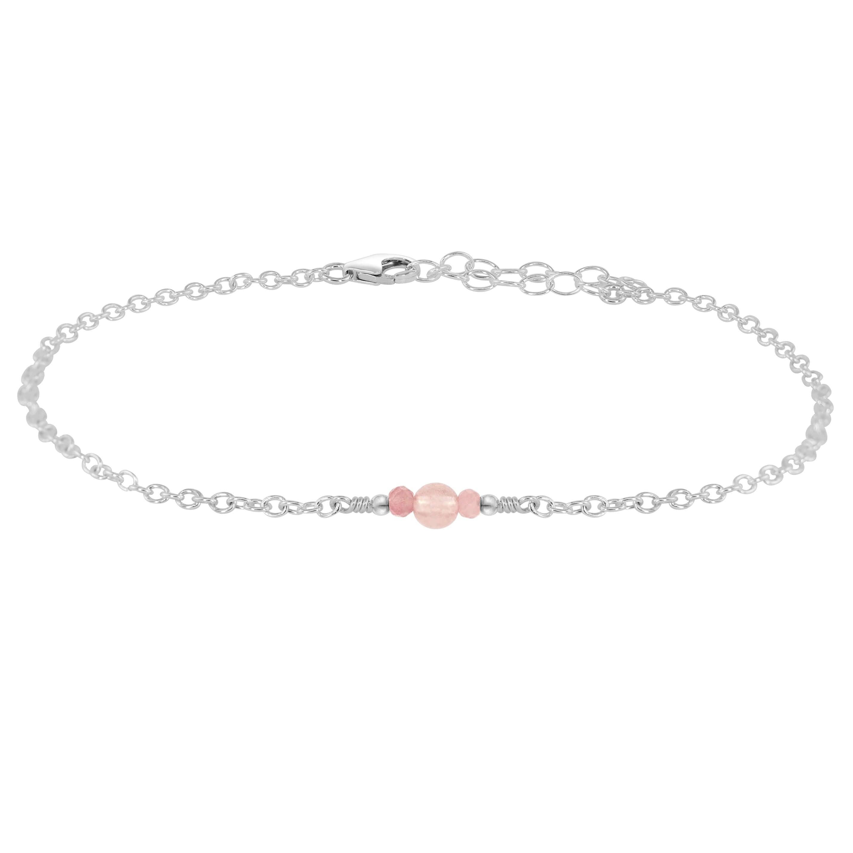 Dainty Rose Quartz Gemstone Anklet - Dainty Rose Quartz Gemstone Anklet - Sterling Silver - Luna Tide Handmade Crystal Jewellery