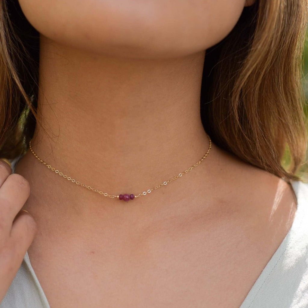 Dainty Ruby Gemstone Choker Necklace - Dainty Ruby Gemstone Choker Necklace - Sterling Silver - Luna Tide Handmade Crystal Jewellery