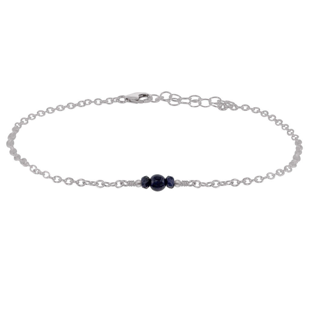 Dainty Sapphire Gemstone Anklet - Dainty Sapphire Gemstone Anklet - Stainless Steel - Luna Tide Handmade Crystal Jewellery