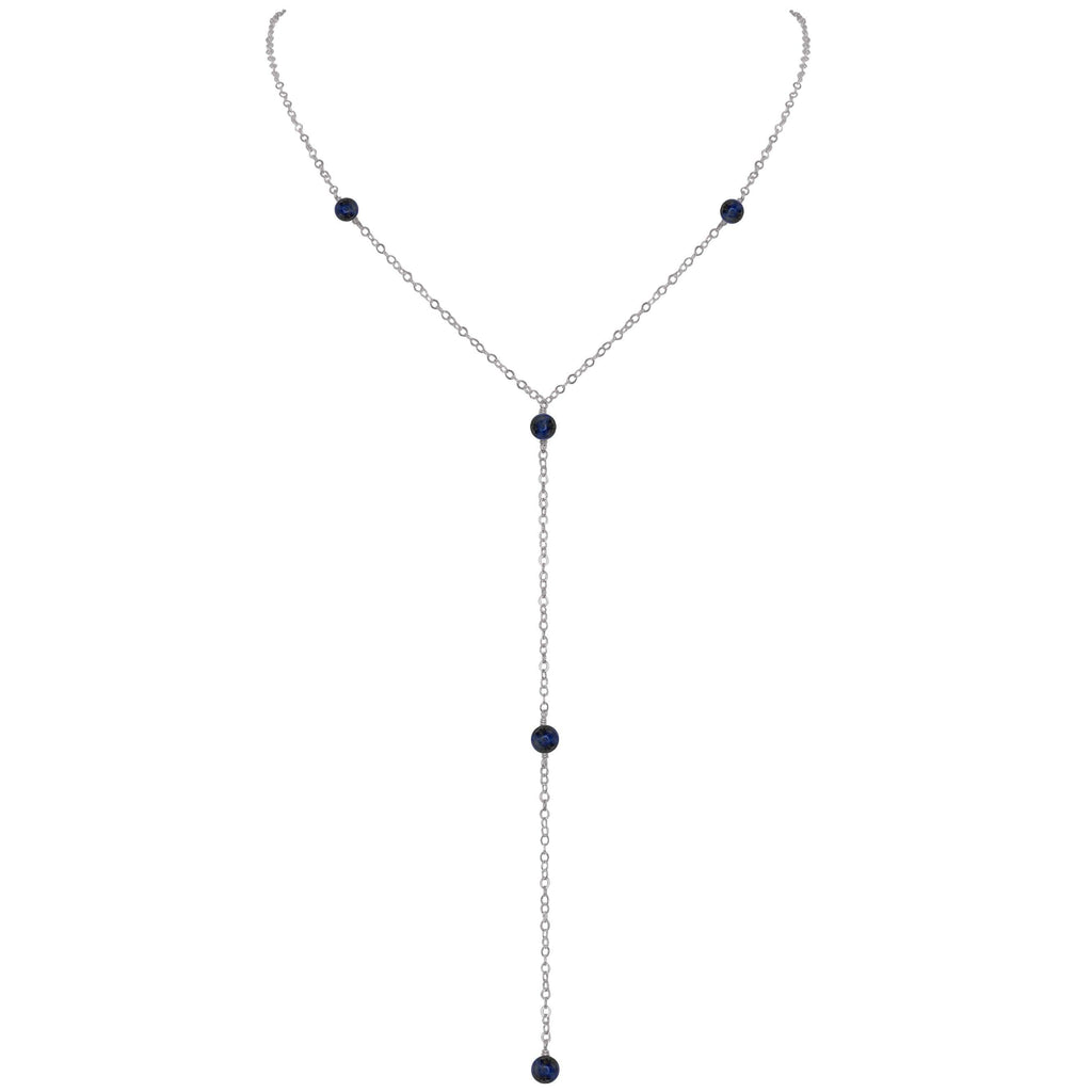 Dainty Sapphire Lariat Necklace - Dainty Sapphire Lariat Necklace - Stainless Steel - Luna Tide Handmade Crystal Jewellery