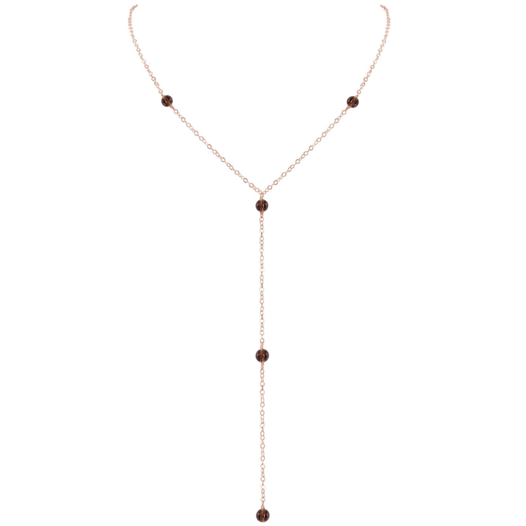 Dainty Smoky Quartz Lariat Necklace - Dainty Smoky Quartz Lariat Necklace - 14k Rose Gold Fill - Luna Tide Handmade Crystal Jewellery