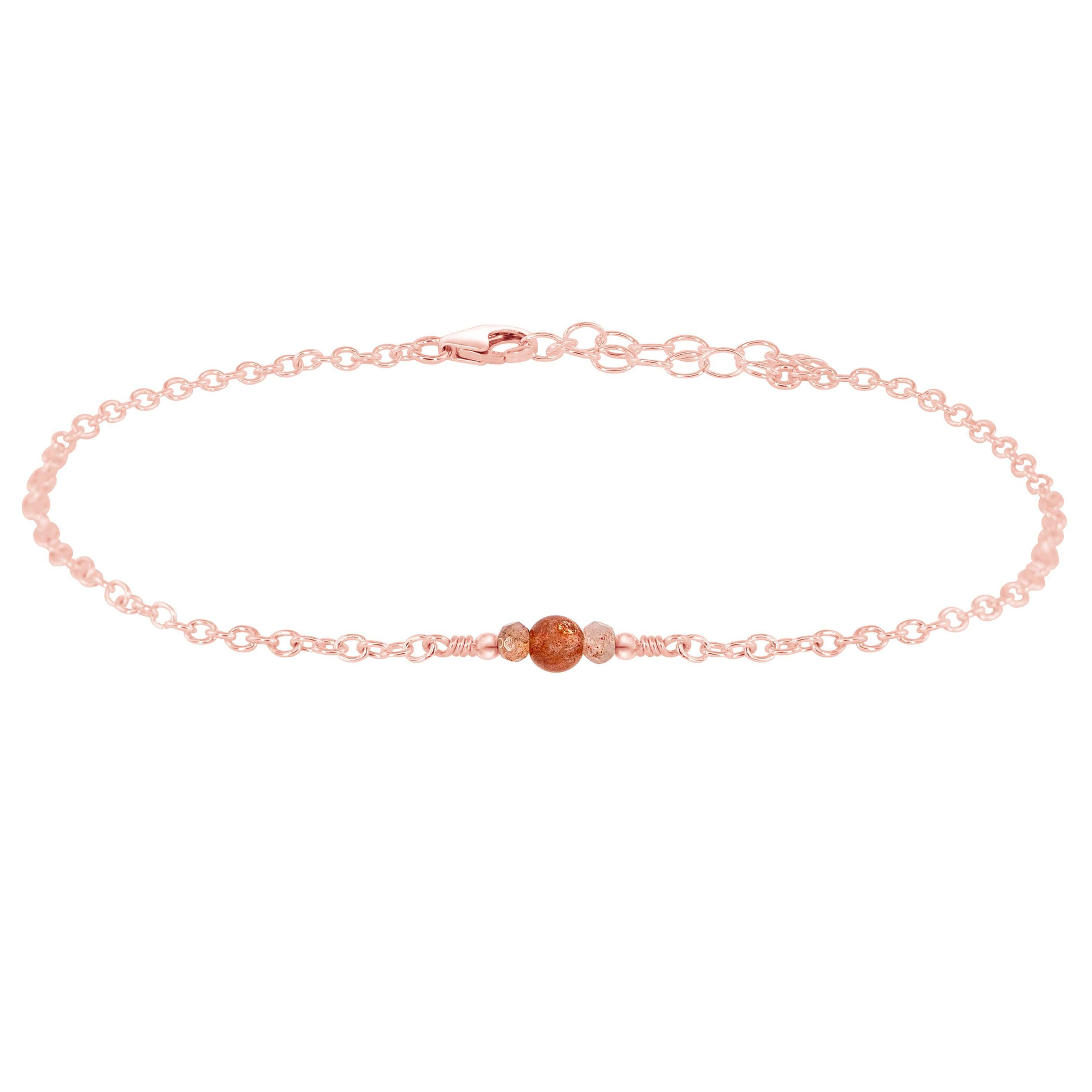 Dainty Sunstone Gemstone Anklet - Dainty Sunstone Gemstone Anklet - 14k Rose Gold Fill - Luna Tide Handmade Crystal Jewellery