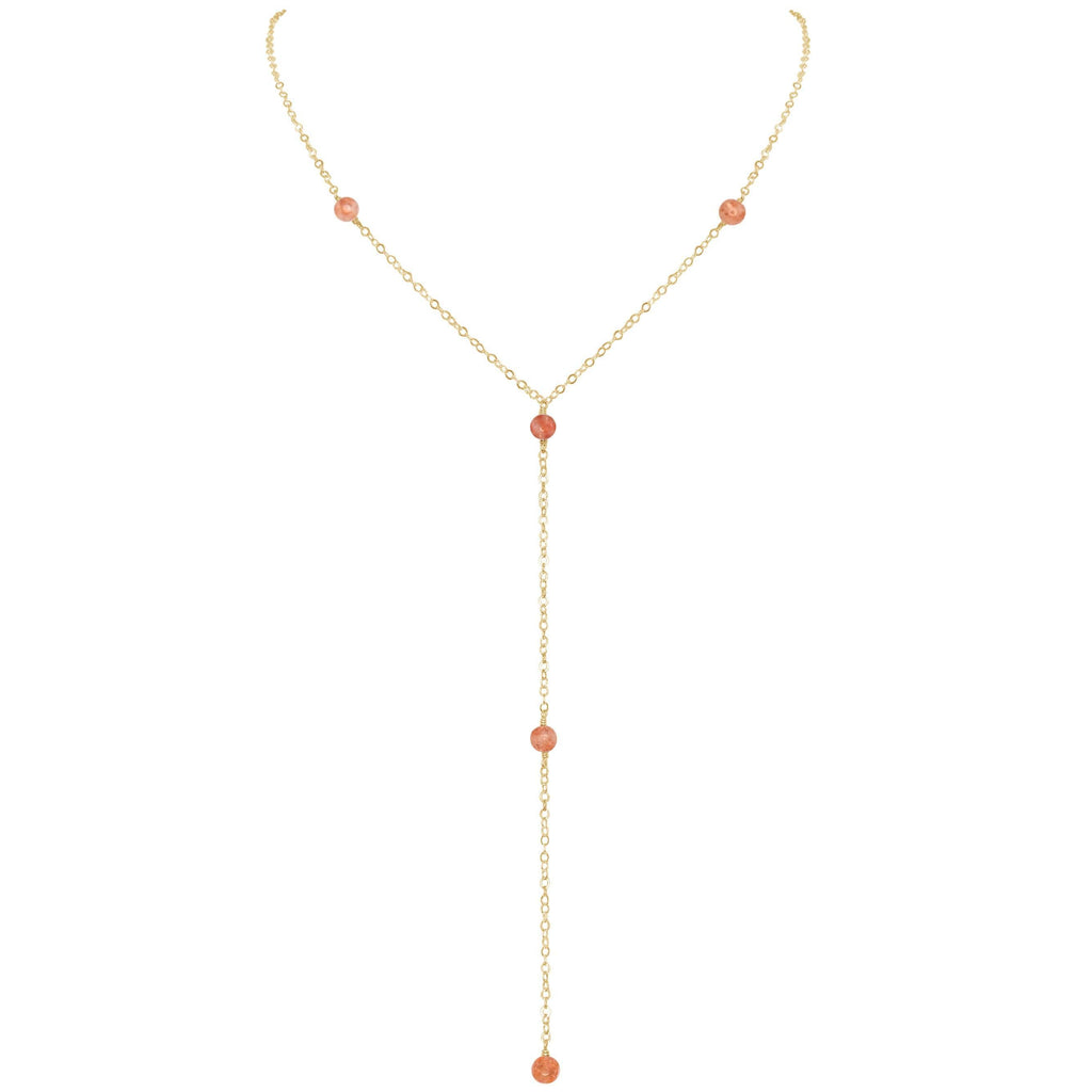 Dainty Sunstone Lariat Necklace - Dainty Sunstone Lariat Necklace - 14k Gold Fill - Luna Tide Handmade Crystal Jewellery