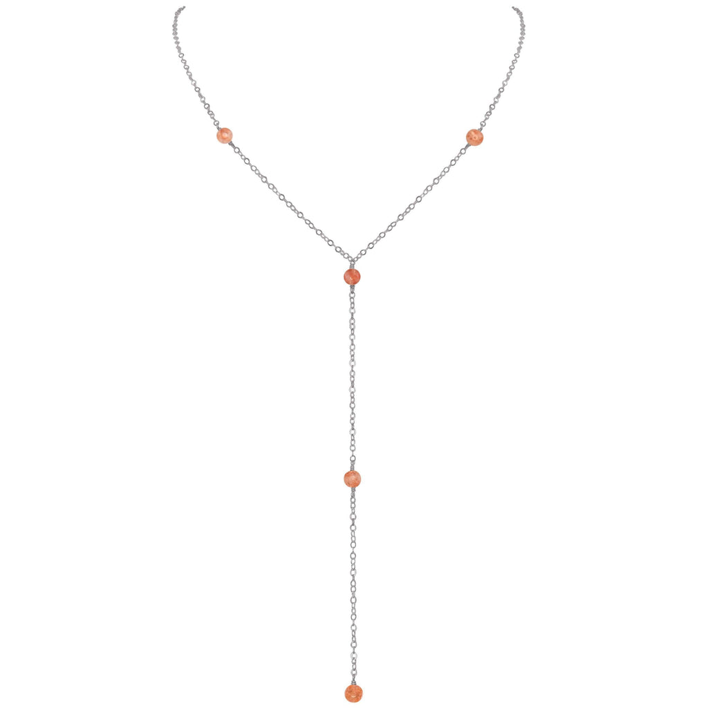 Dainty Sunstone Lariat Necklace - Dainty Sunstone Lariat Necklace - Stainless Steel - Luna Tide Handmade Crystal Jewellery