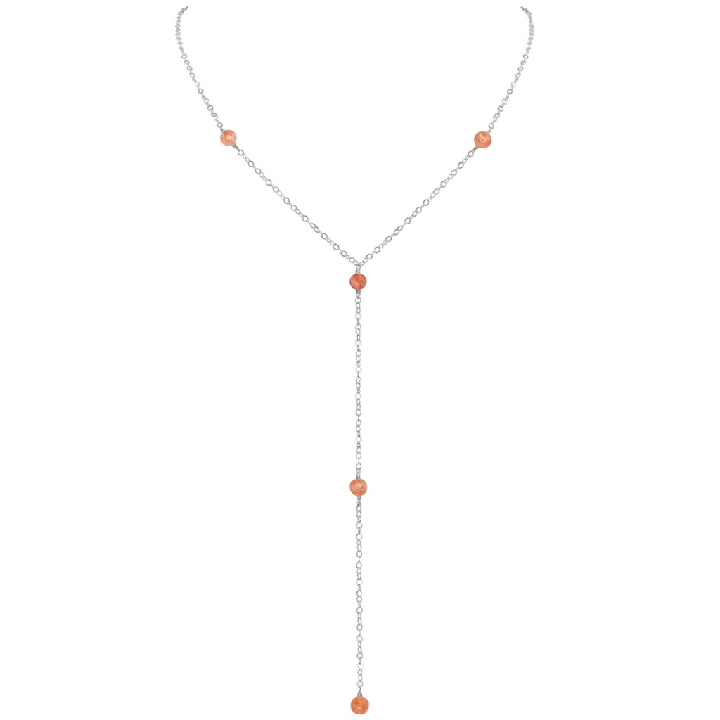 Dainty Sunstone Lariat Necklace - Dainty Sunstone Lariat Necklace - Sterling Silver - Luna Tide Handmade Crystal Jewellery