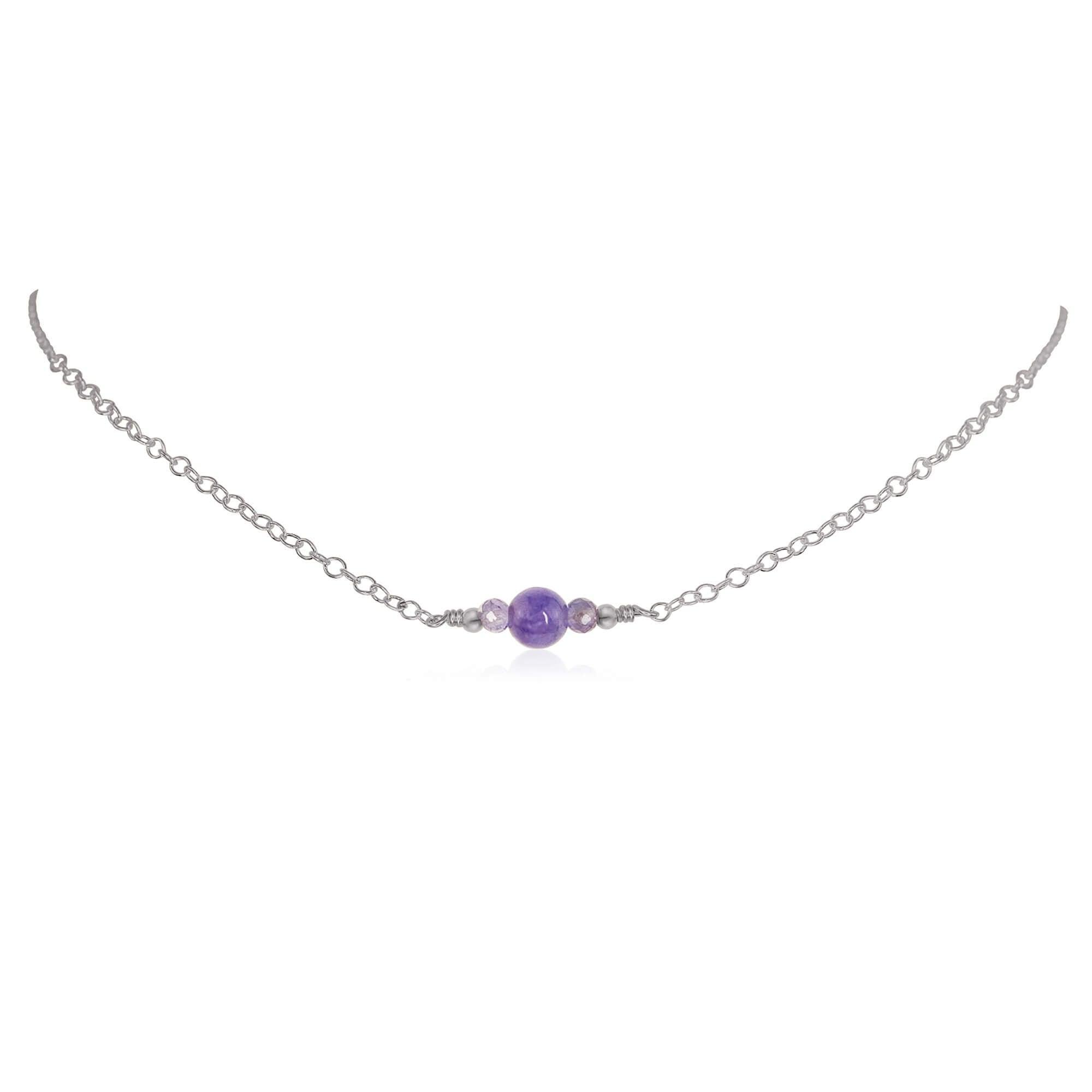 Dainty Tanzanite Gemstone Choker Necklace - Dainty Tanzanite Gemstone Choker Necklace - Stainless Steel - Luna Tide Handmade Crystal Jewellery