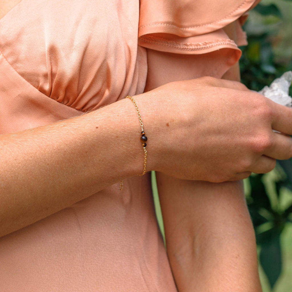 Dainty Tiger's Eye Gemstone Bracelet - Dainty Tiger's Eye Gemstone Bracelet - 14k Gold Fill - Luna Tide Handmade Crystal Jewellery