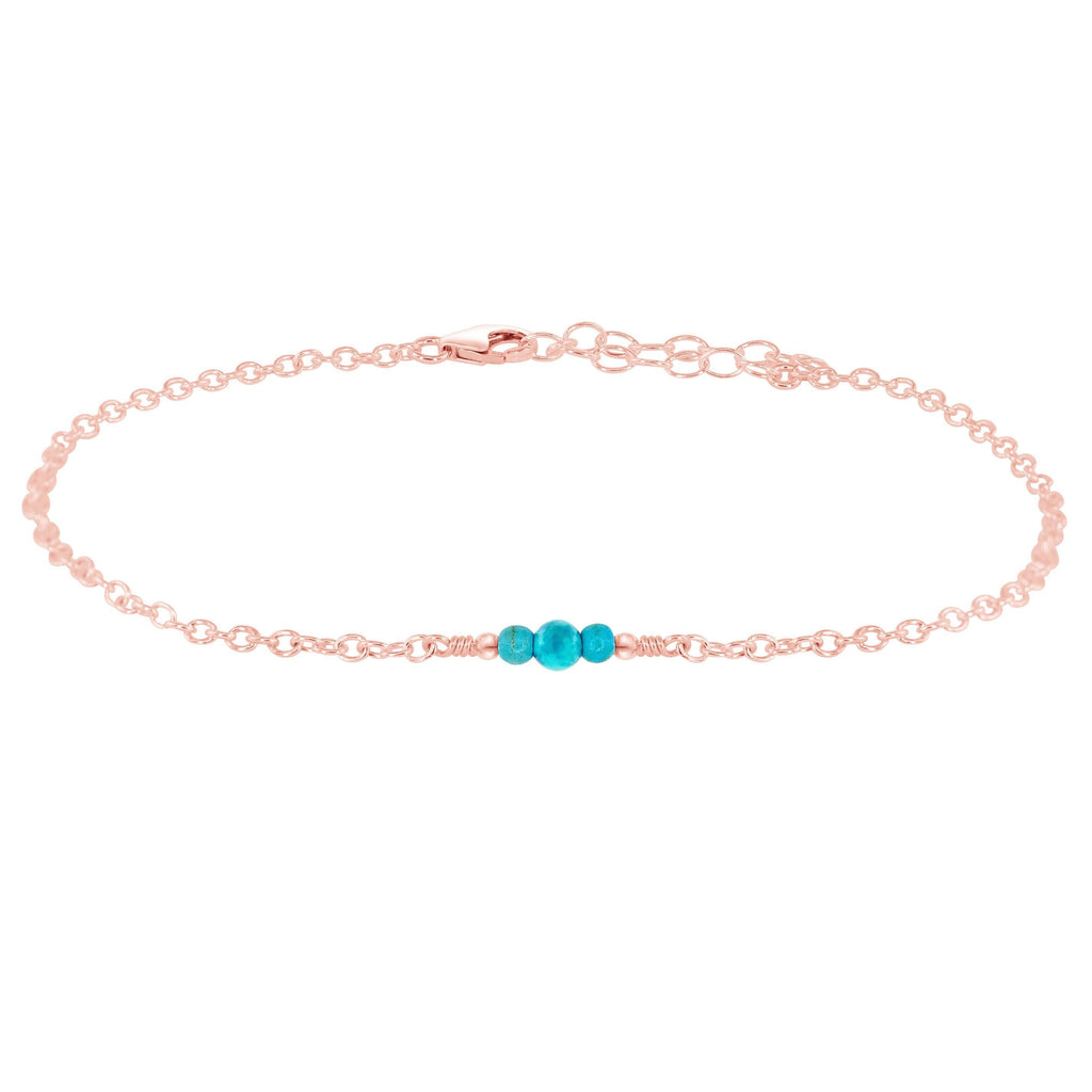 Dainty Turquoise Gemstone Anklet - Dainty Turquoise Gemstone Anklet - 14k Rose Gold Fill - Luna Tide Handmade Crystal Jewellery
