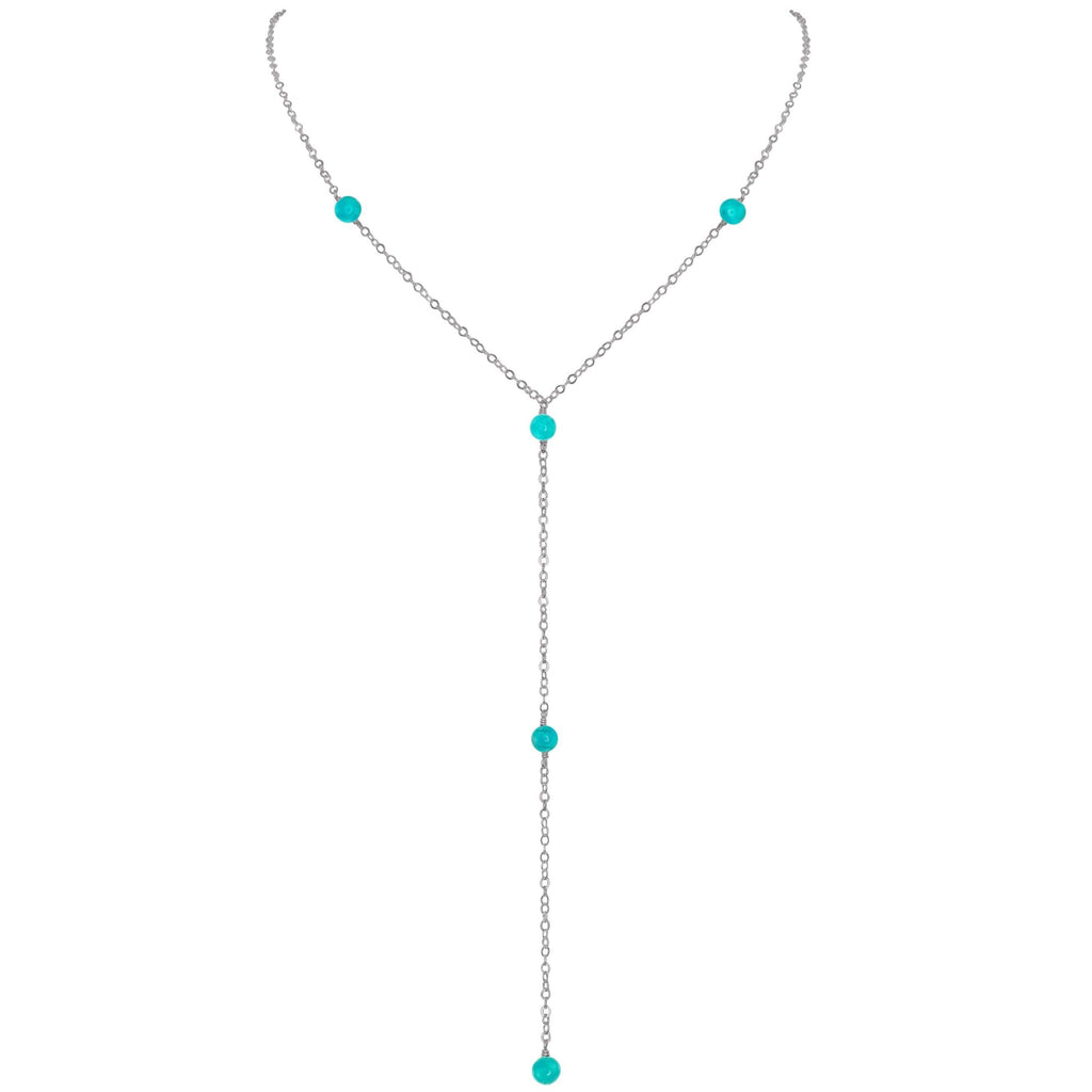 Dainty Turquoise Lariat Necklace - Dainty Turquoise Lariat Necklace - Stainless Steel - Luna Tide Handmade Crystal Jewellery