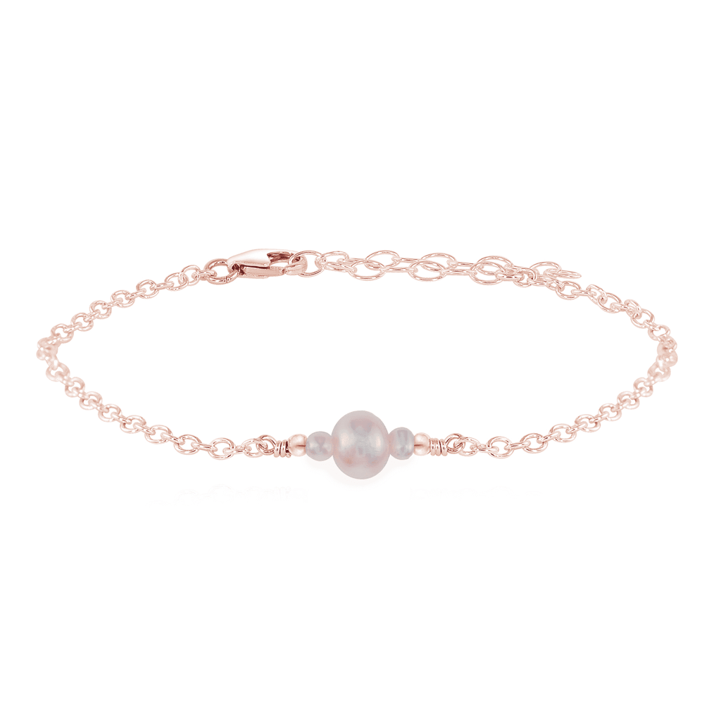 Dainty White Freshwater Pearl Gemstone Bracelet - Dainty White Freshwater Pearl Gemstone Bracelet - 14k Rose Gold Fill - Luna Tide Handmade Crystal Jewellery