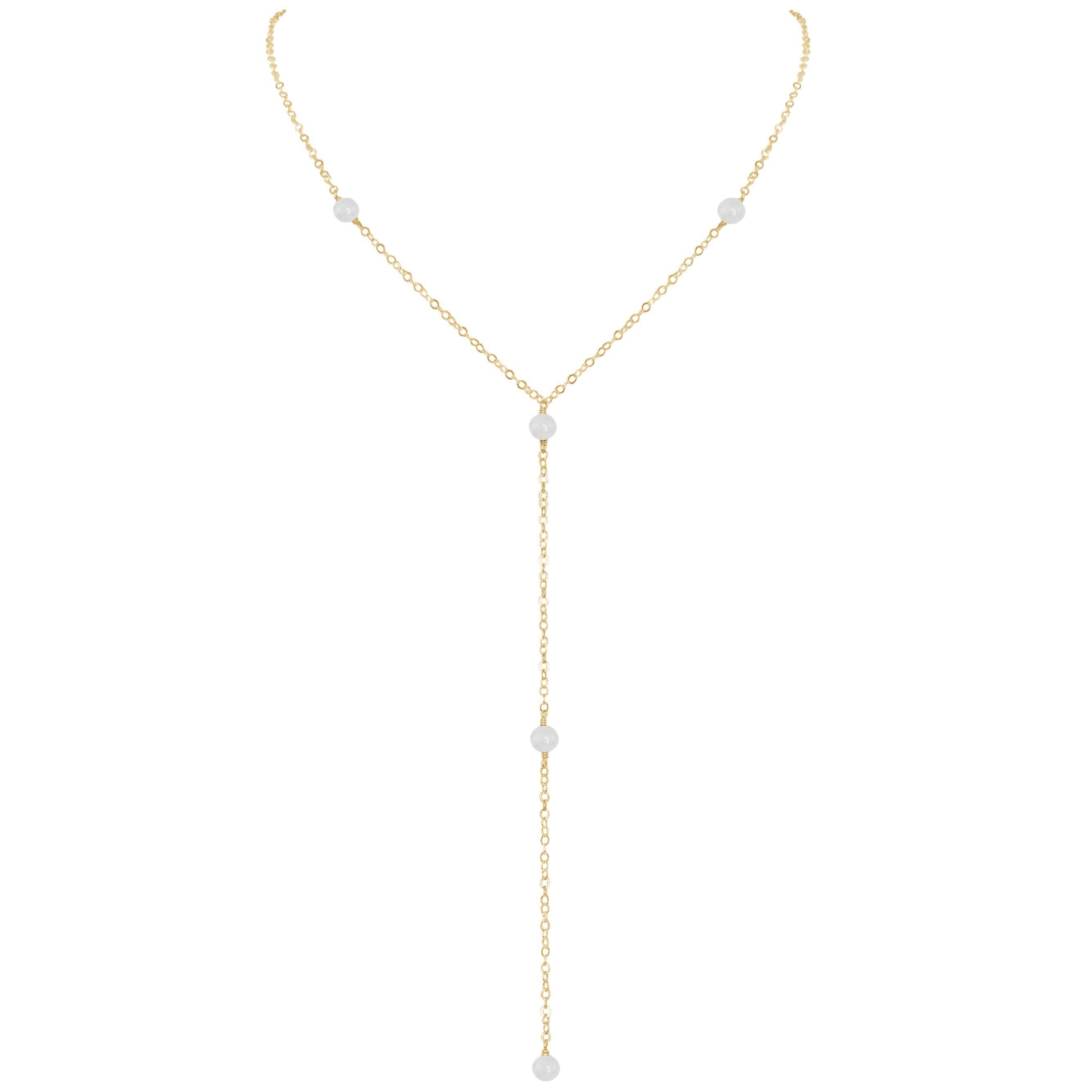 Dainty White Selenite Gemstone Lariat Necklace - Dainty White Selenite Gemstone Lariat Necklace - 14k Gold Fill - Luna Tide Handmade Crystal Jewellery