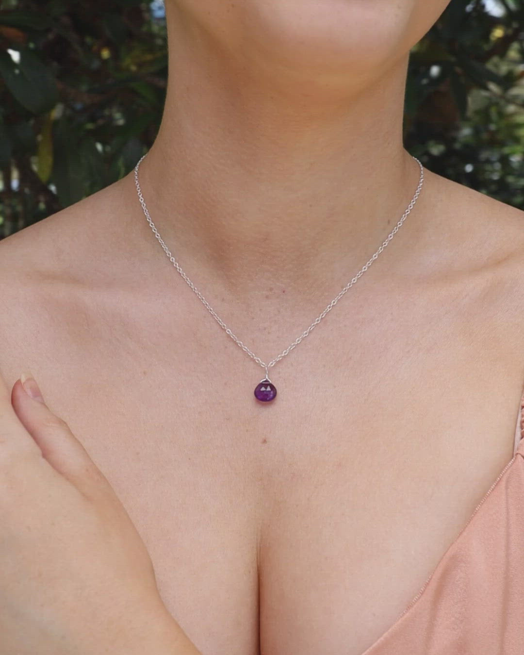 Tiny Amethyst Teardrop Crystal Pendant Necklace