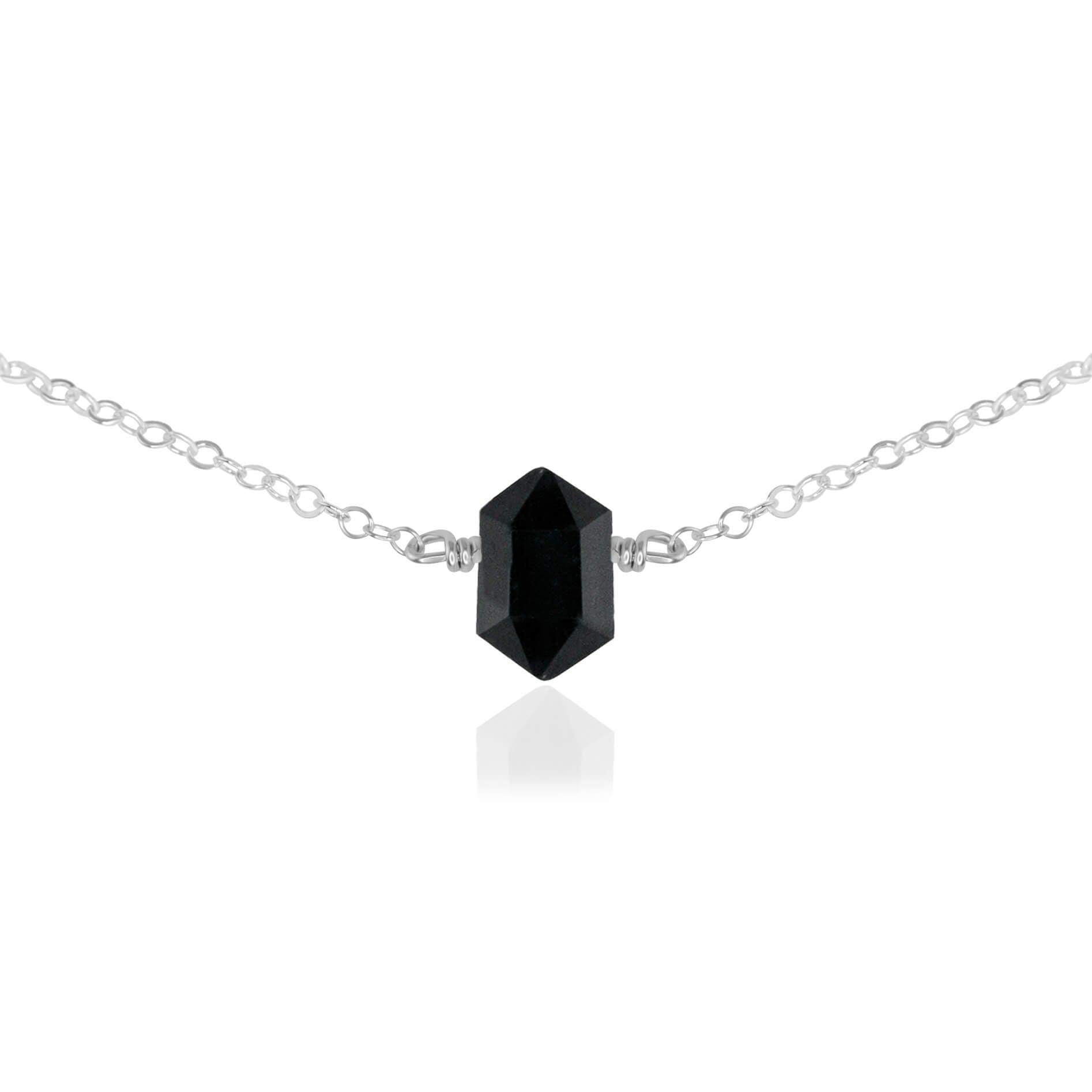 Double Terminated Black Tourmaline Mini Crystal Point Choker Necklace - Double Terminated Black Tourmaline Mini Crystal Point Choker Necklace - Sterling Silver - Luna Tide Handmade Crystal Jewellery