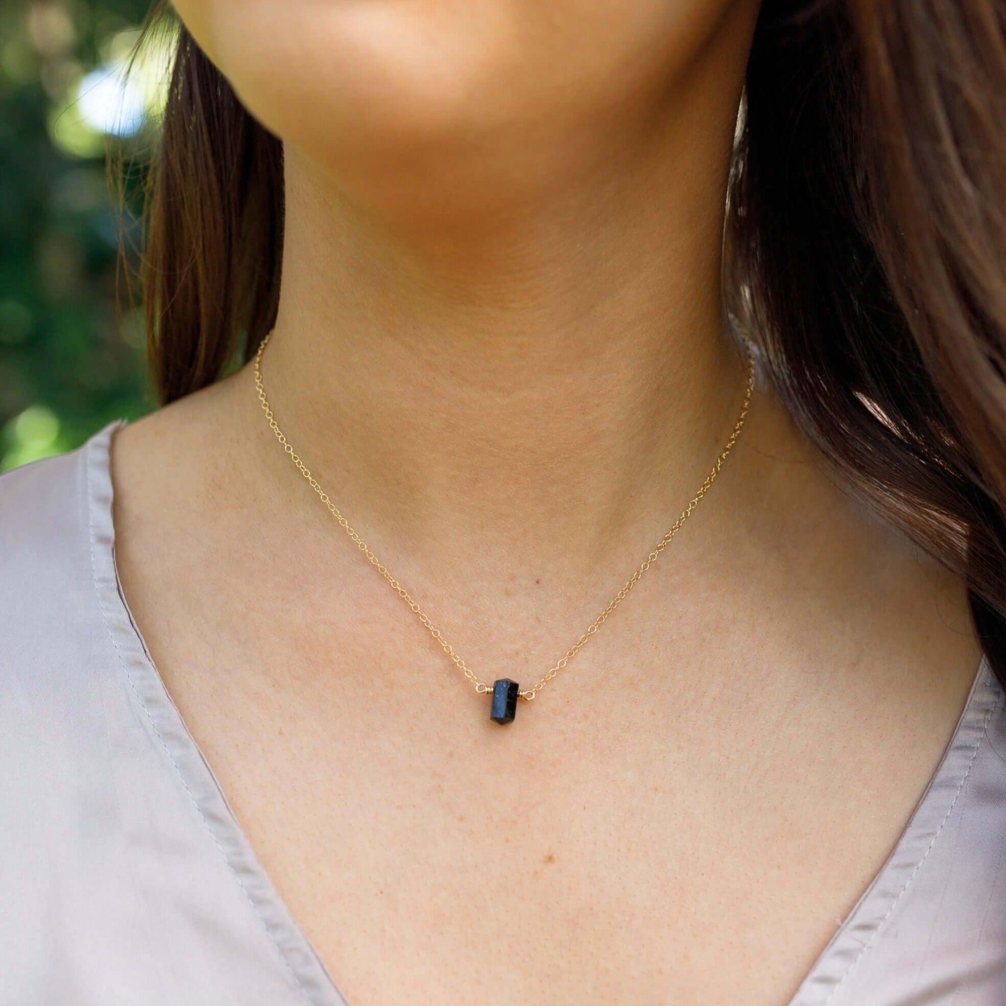Double Terminated Black Tourmaline Mini Crystal Point Necklace - Double Terminated Black Tourmaline Mini Crystal Point Necklace - 14k Gold Fill - Luna Tide Handmade Crystal Jewellery