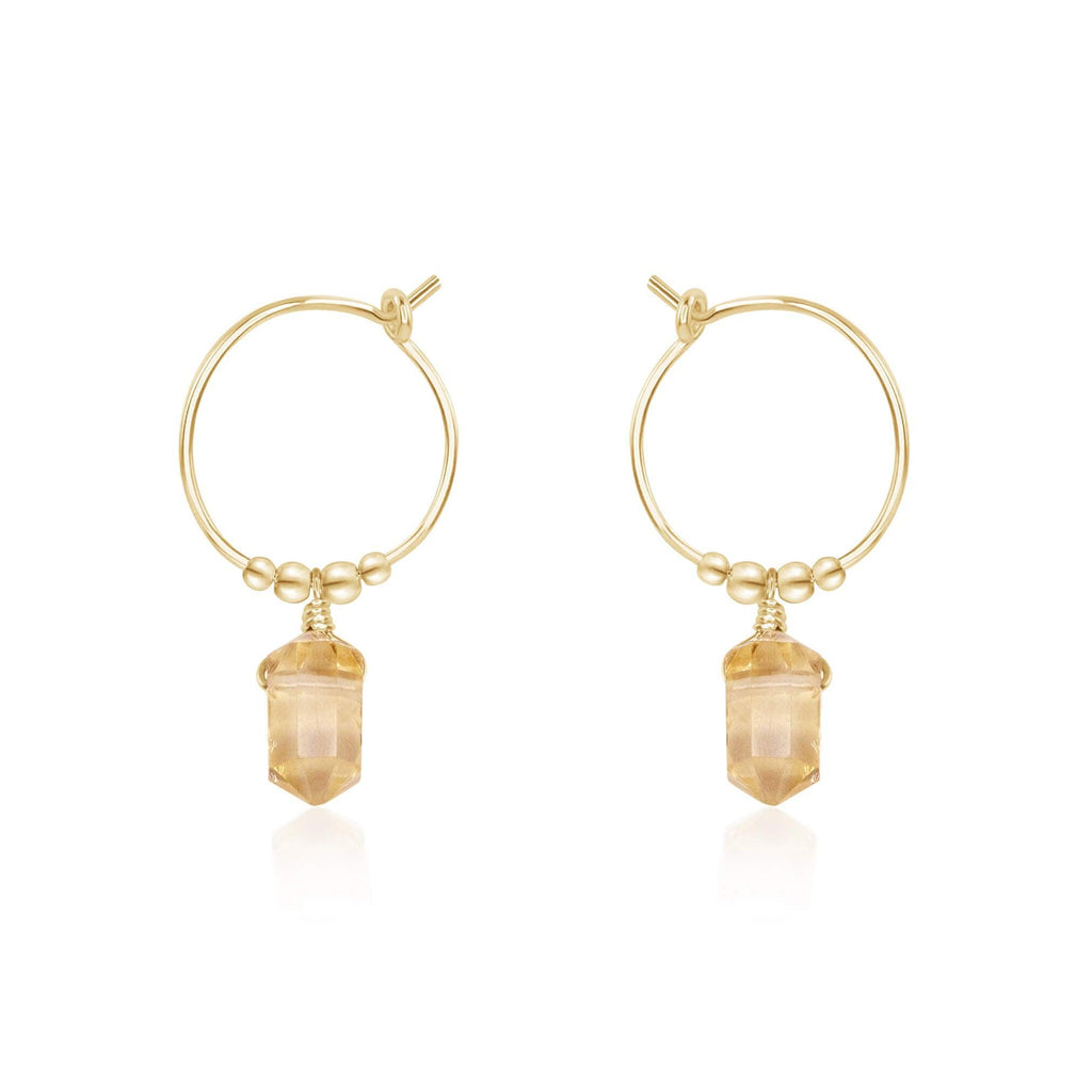 Double Terminated Citrine Mini Crystal Point Dangle Hoop Earrings - Double Terminated Citrine Mini Crystal Point Dangle Hoop Earrings - 14k Gold Fill - Luna Tide Handmade Crystal Jewellery