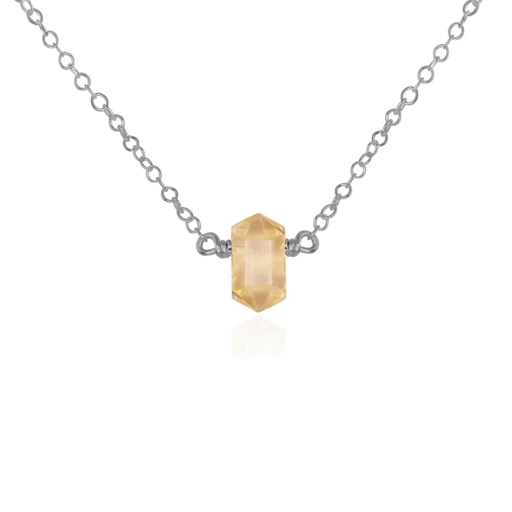 Double Terminated Citrine Mini Crystal Point Necklace - Double Terminated Citrine Mini Crystal Point Necklace - Stainless Steel - Luna Tide Handmade Crystal Jewellery