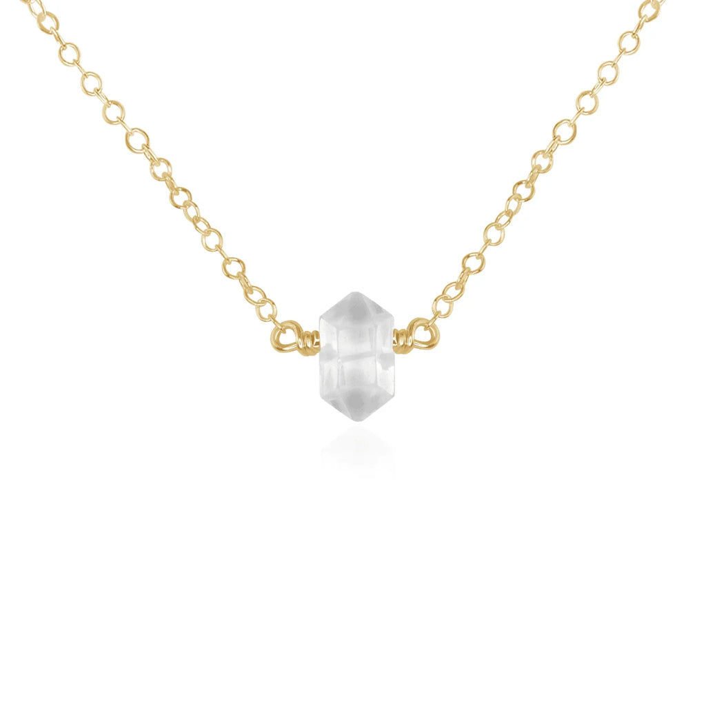 Double Terminated Crystal Quartz Mini Crystal Point Necklace - Double Terminated Crystal Quartz Mini Crystal Point Necklace - 14k Gold Fill - Luna Tide Handmade Crystal Jewellery