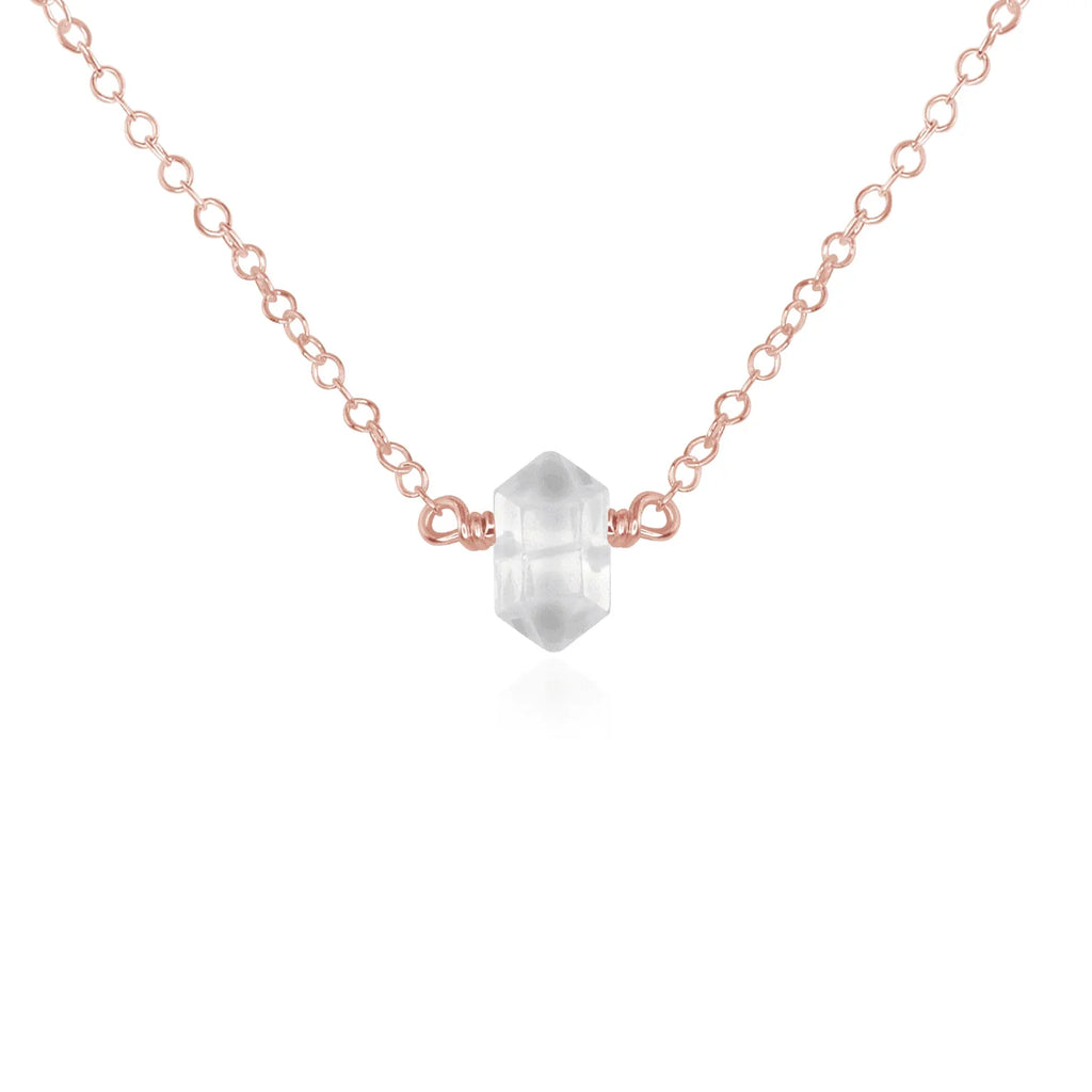 Double Terminated Crystal Quartz Mini Crystal Point Necklace - Double Terminated Crystal Quartz Mini Crystal Point Necklace - 14k Rose Gold Fill - Luna Tide Handmade Crystal Jewellery