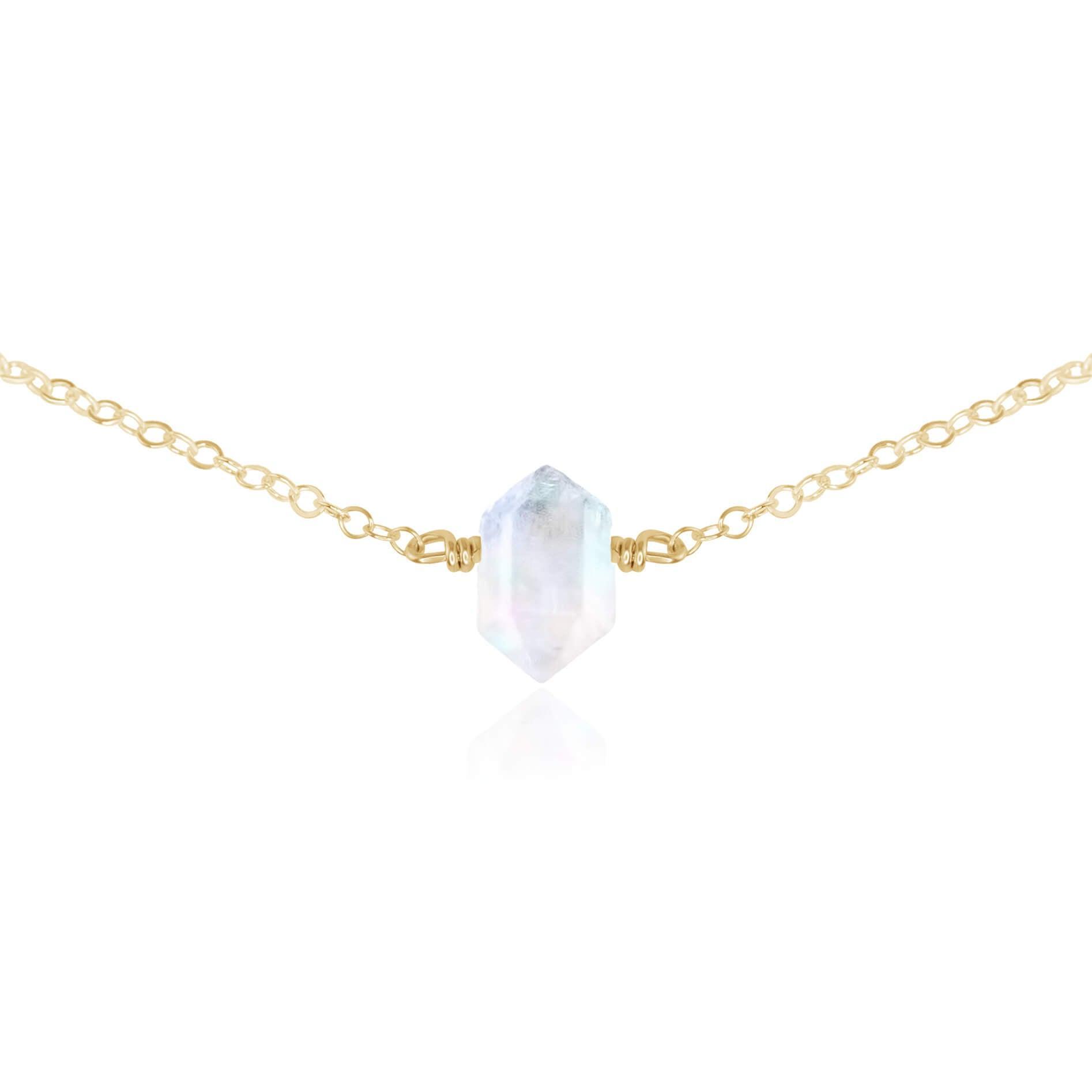 Double Terminated Rainbow Moonstone Mini Crystal Point Choker Necklace - Double Terminated Rainbow Moonstone Mini Crystal Point Choker Necklace - 14k Gold Fill - Luna Tide Handmade Crystal Jewellery