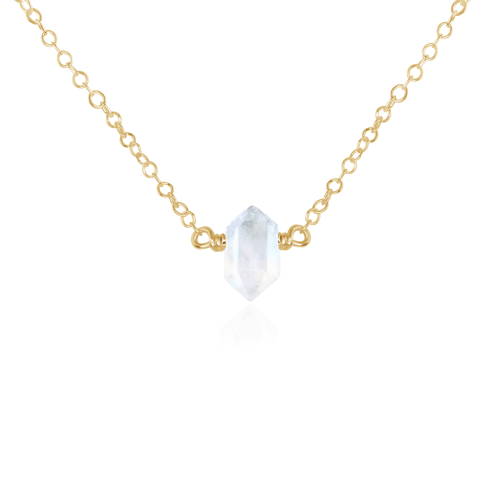 Double Terminated Rainbow Moonstone Mini Crystal Point Necklace - Double Terminated Rainbow Moonstone Mini Crystal Point Necklace - 14k Gold Fill - Luna Tide Handmade Crystal Jewellery