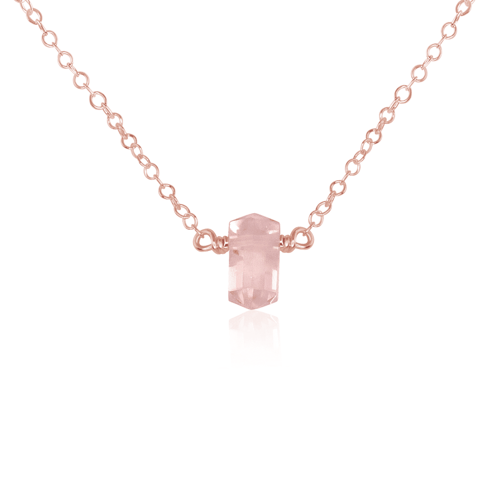 Double Terminated Rose Quartz Mini Crystal Point Necklace - Double Terminated Rose Quartz Mini Crystal Point Necklace - 14k Rose Gold Fill - Luna Tide Handmade Crystal Jewellery
