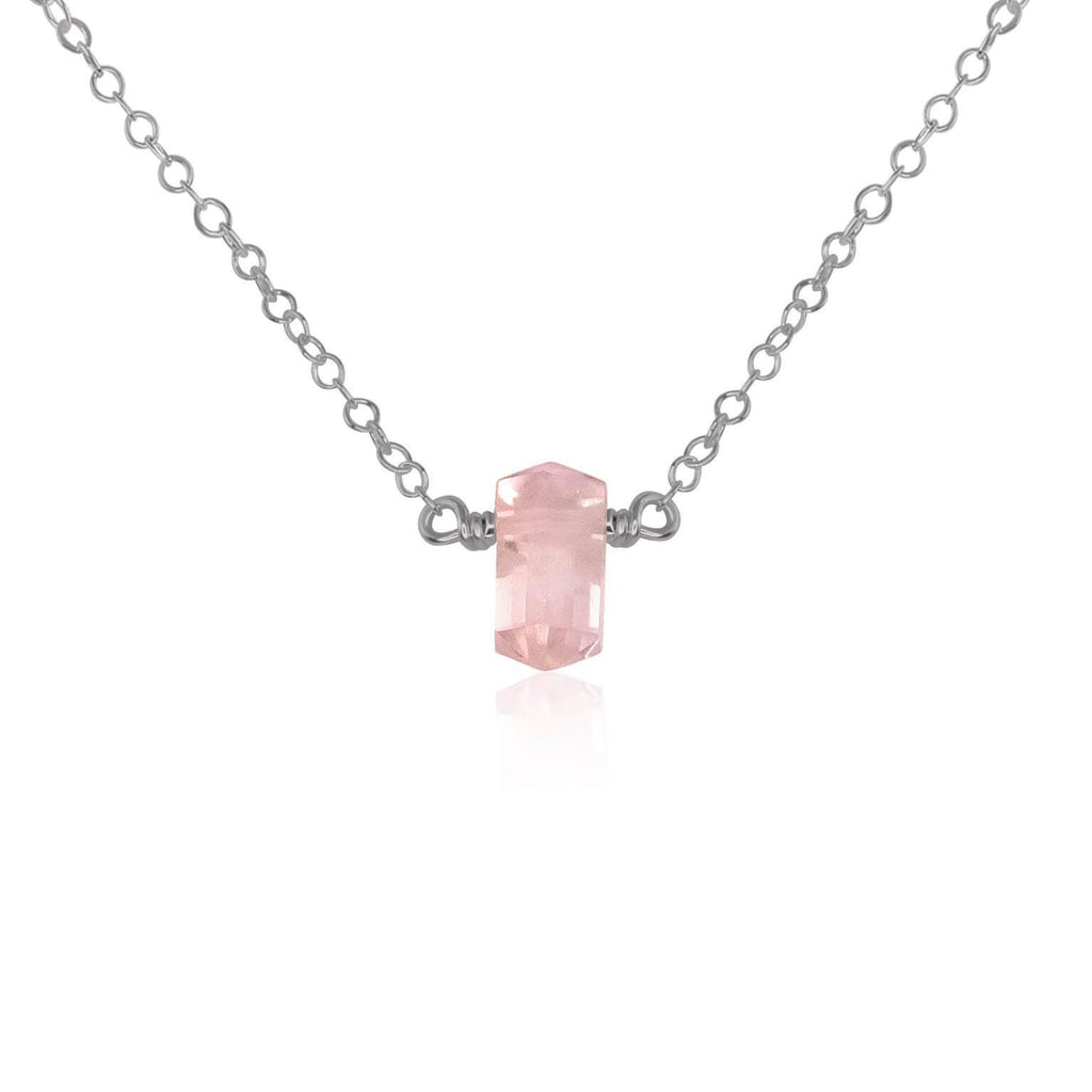 Double Terminated Rose Quartz Mini Crystal Point Necklace - Double Terminated Rose Quartz Mini Crystal Point Necklace - Stainless Steel - Luna Tide Handmade Crystal Jewellery